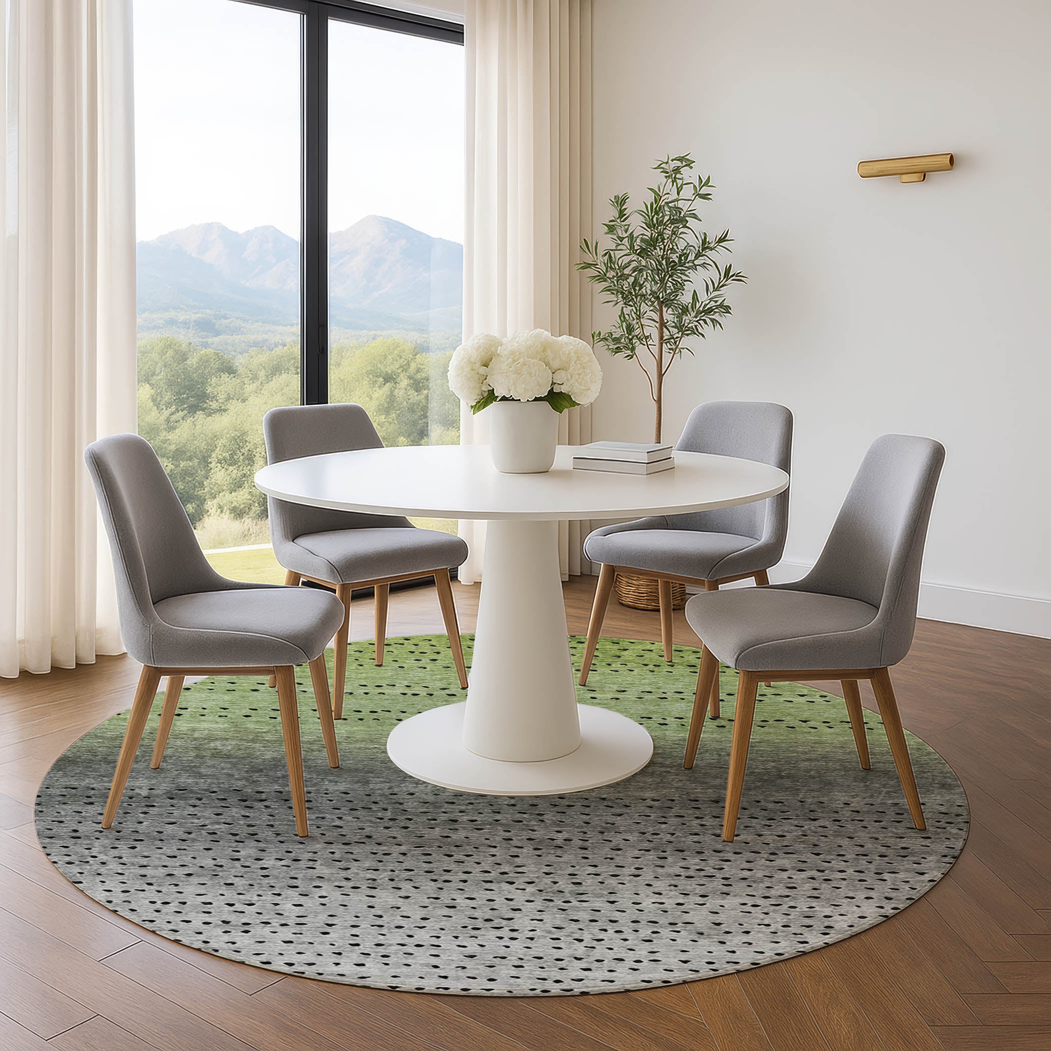 Luang Prabang Machine Washable Transitional Fern Green Rug 8' x 8' #shape_Round