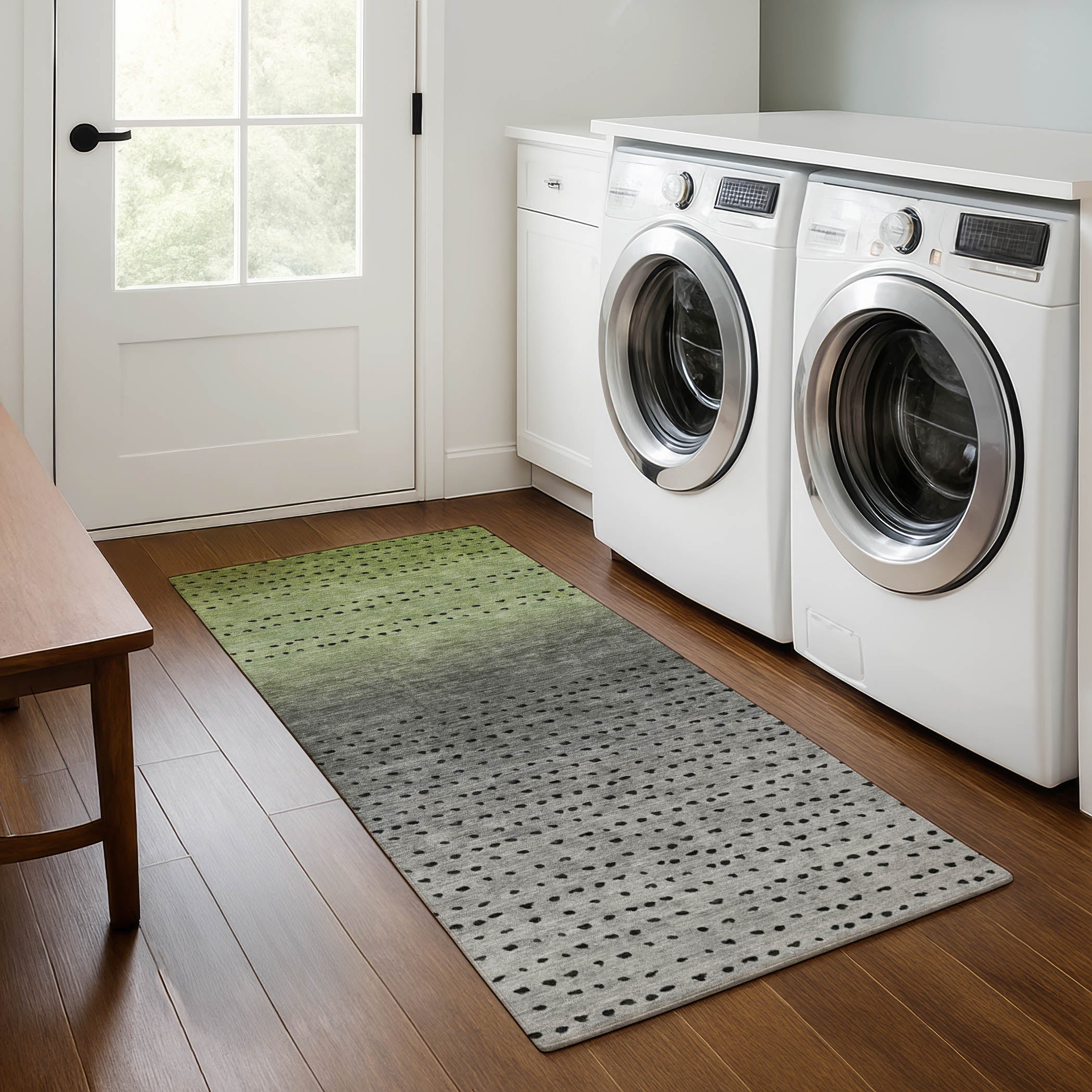 Luang Prabang Machine Washable Transitional Fern Green Rug 2'3" x 7'6" #shape_Runner
