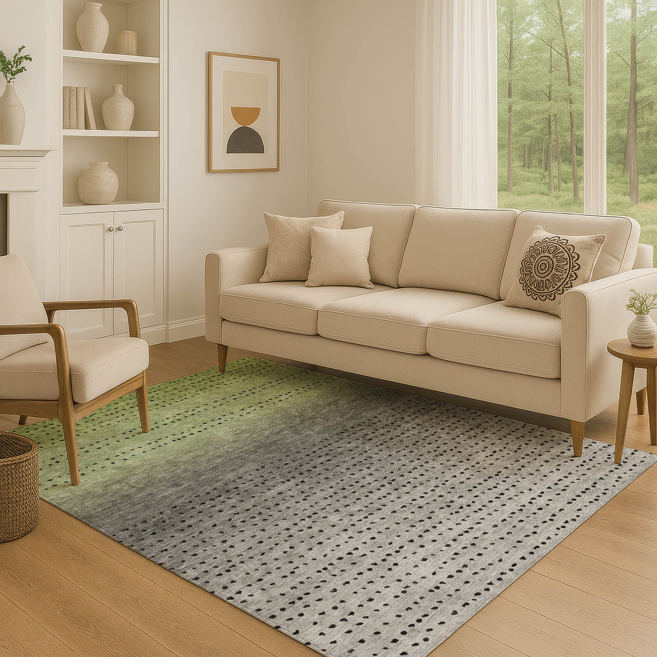 Luang Prabang Machine Washable Transitional Fern Green Rug 2'6" x 3'10" #shape_Rectangle
