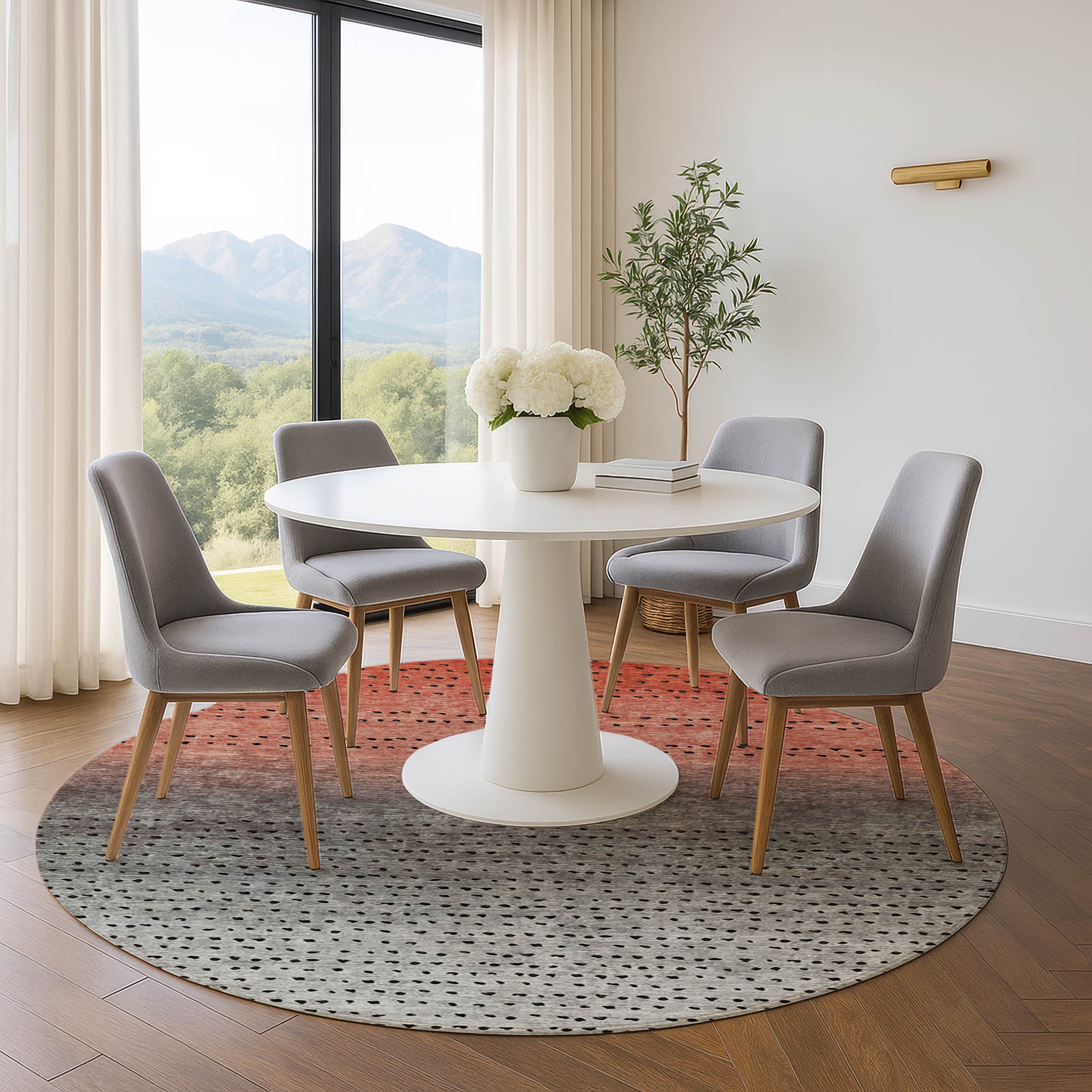 Luang Prabang Machine Washable Transitional Paprika Orange Rug 8' x 8' #shape_Round