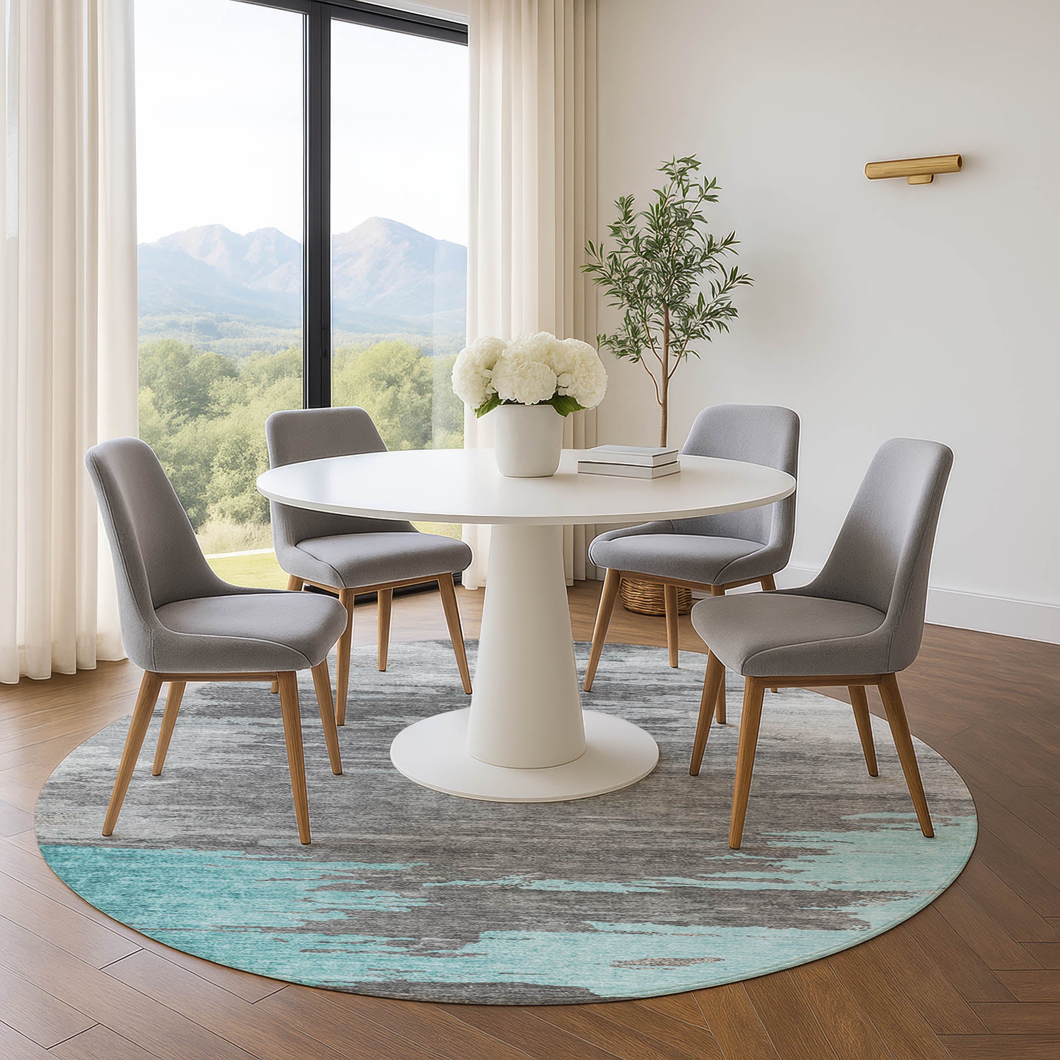 Jaipur Machine Washable Transitional Teal Rug 8' x 8' #shape_Round