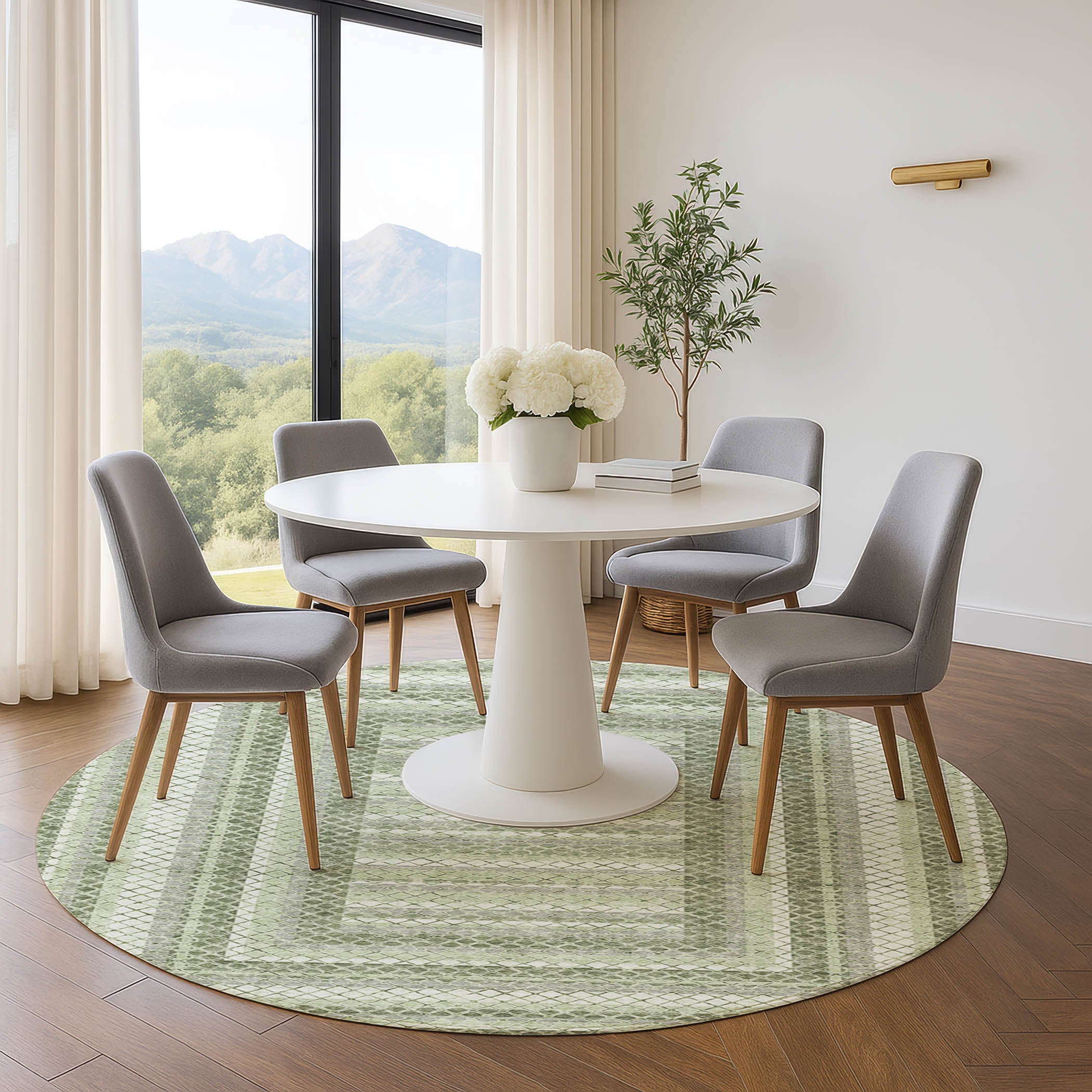 Mostar Machine Washable Transitional Aloe Green Rug 8' x 8' #shape_Round