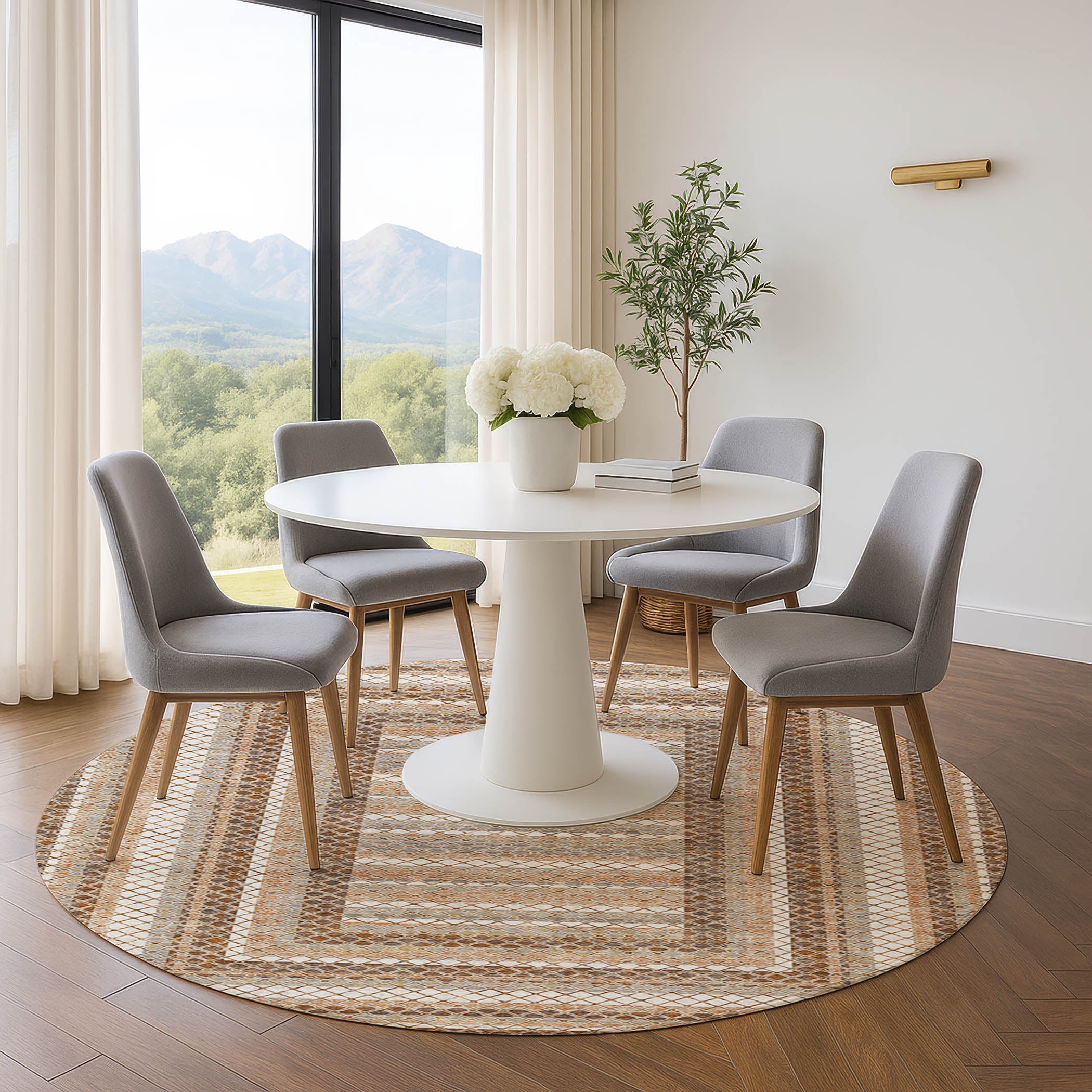 Mostar Machine Washable Transitional Chocolate Brown Rug 8' x 8' #shape_Round