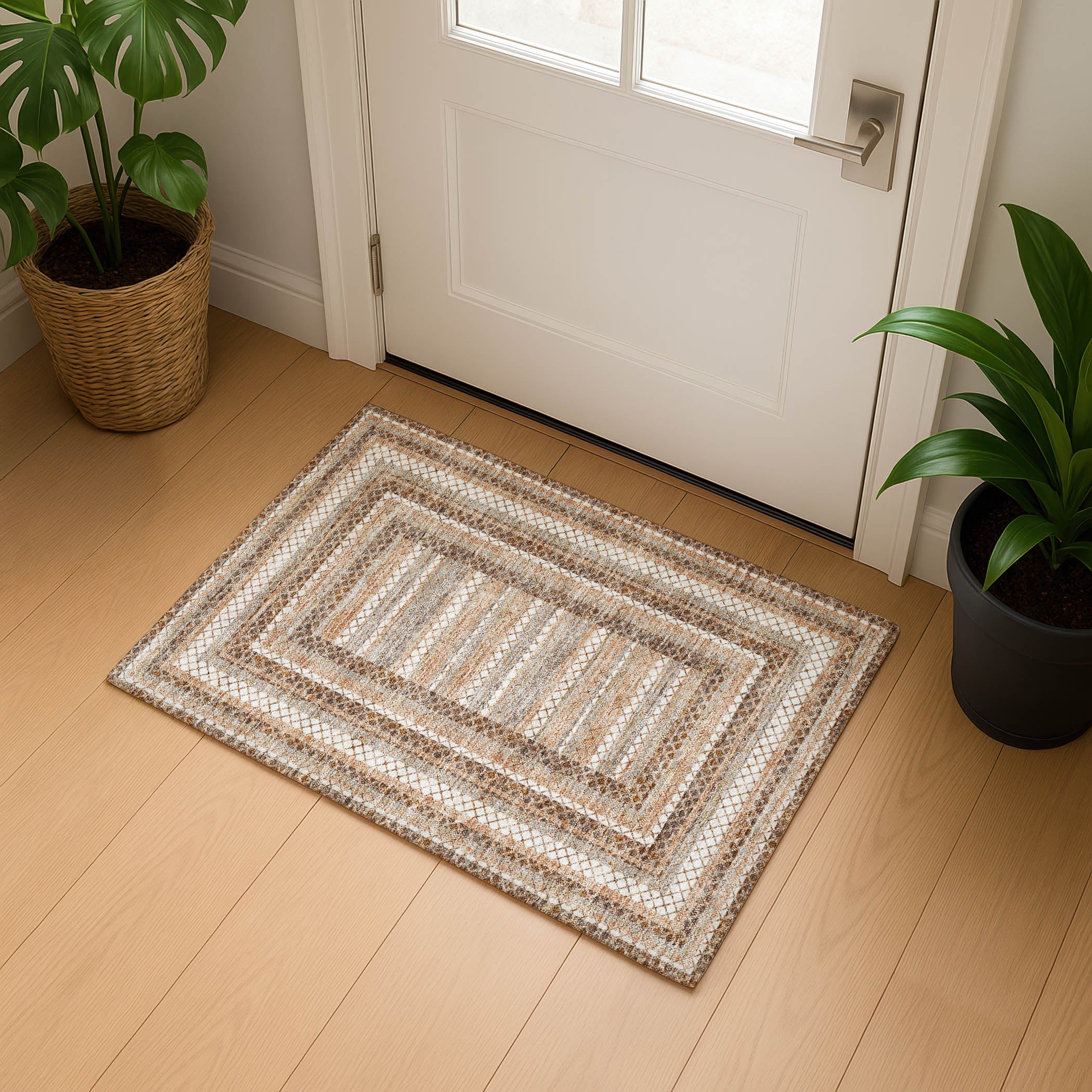 Mostar Machine Washable Transitional Chocolate Brown Rug 1'8" x 2'6" #shape_Rectangle
