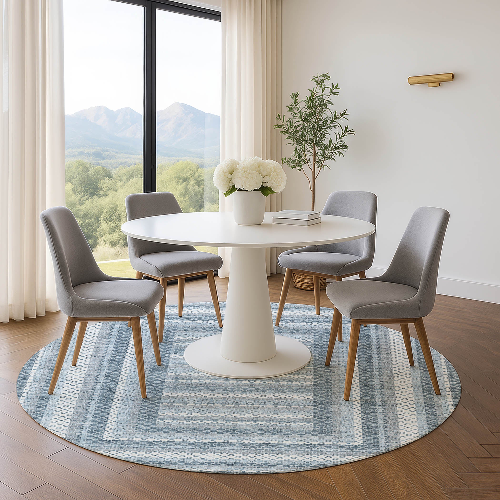 Mostar Machine Washable Transitional Denim Blue Rug 8' x 8' #shape_Round