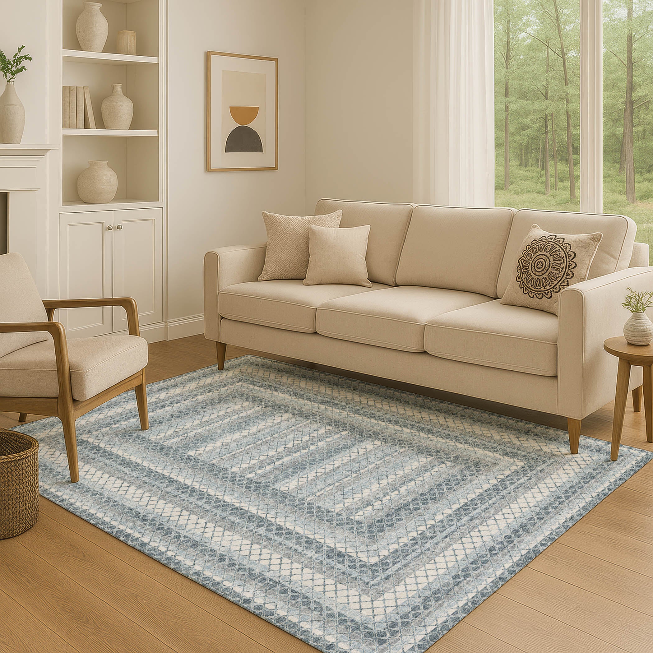 Mostar Machine Washable Transitional Denim Blue Rug 2'6" x 3'10" #shape_Rectangle
