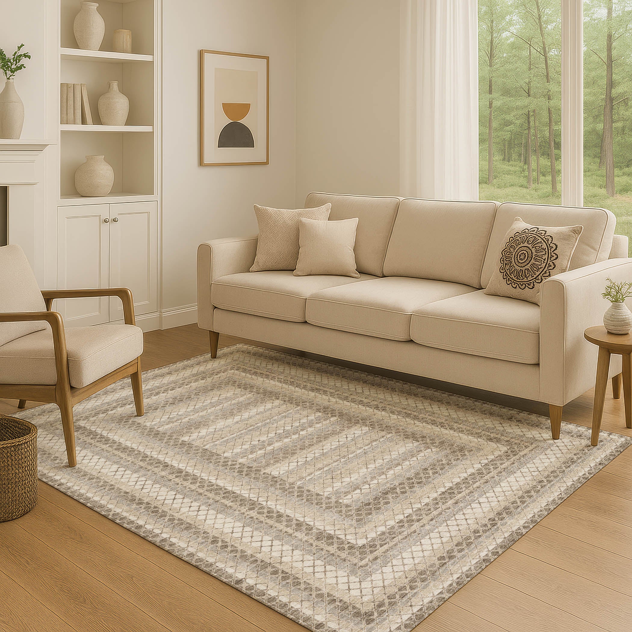 Mostar Machine Washable Transitional Taupe Brown Rug 2'6" x 3'10" #shape_Rectangle