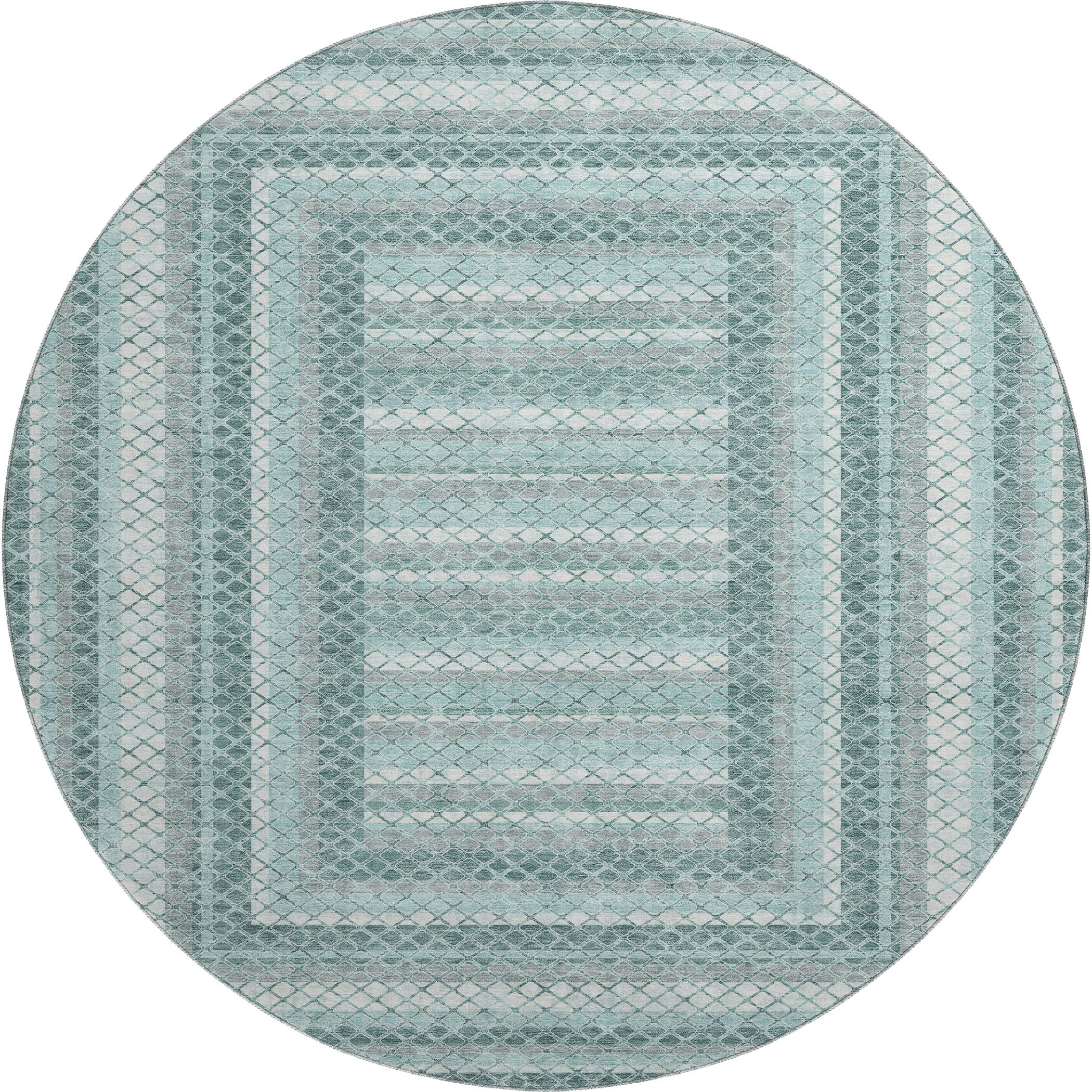 Mostar Machine Washable Transitional Teal Rug 8' x 8' #shape_Round