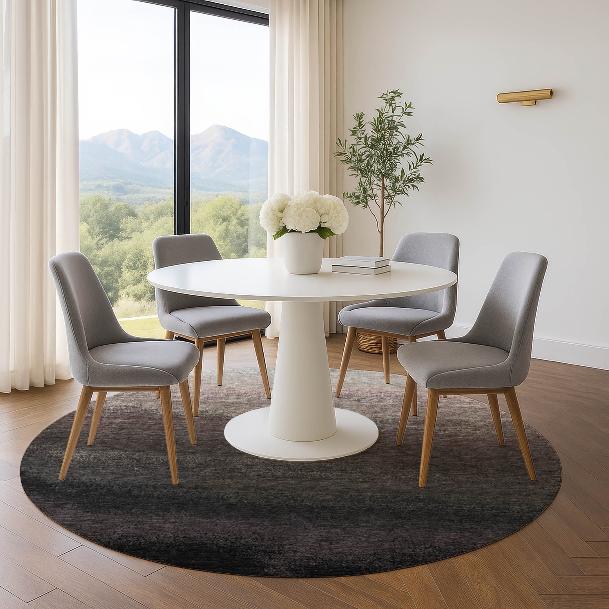 Mdina Machine Washable Transitional Black Rug 8' x 8' #shape_Round