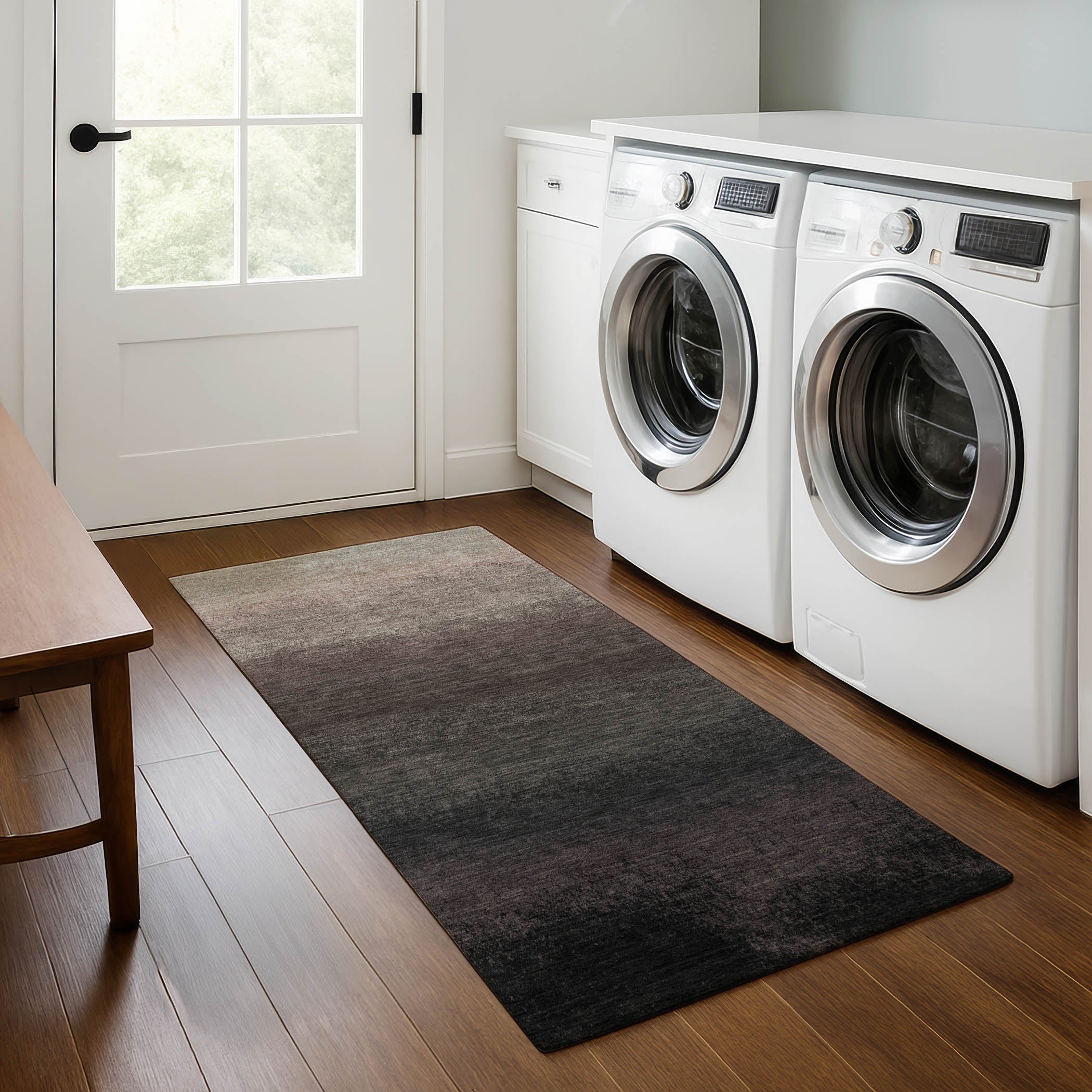 Mdina Machine Washable Transitional Black Rug 2'3" x 7'6" #shape_Runner