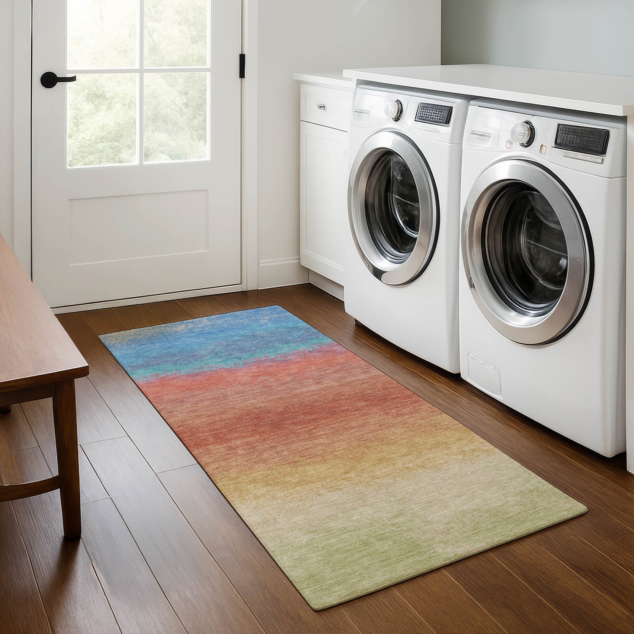 Mdina Machine Washable Transitional Coral Orange Rug 2'3" x 7'6" #shape_Runner