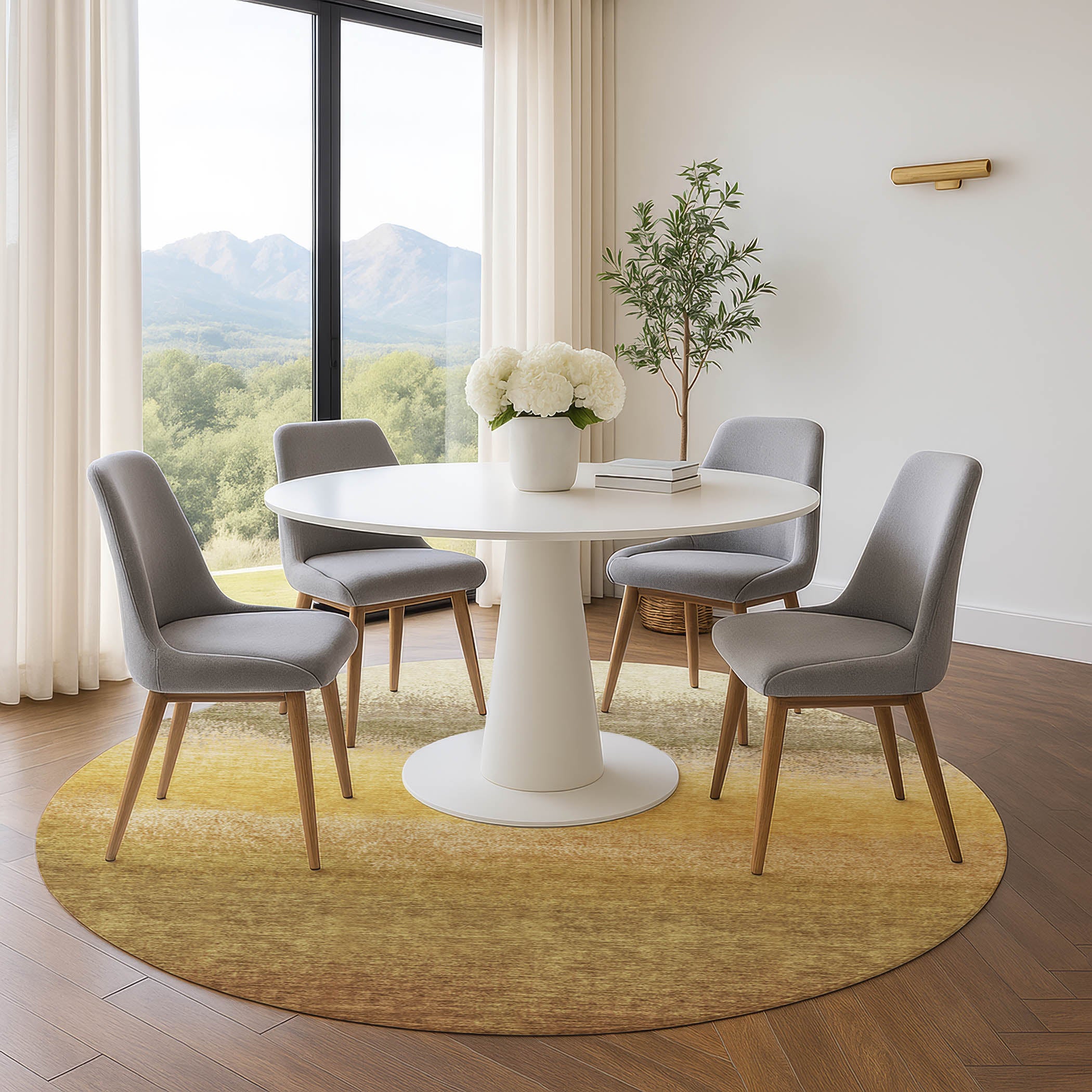 Mdina Machine Washable Transitional Gold Rug 8' x 8' #shape_Round