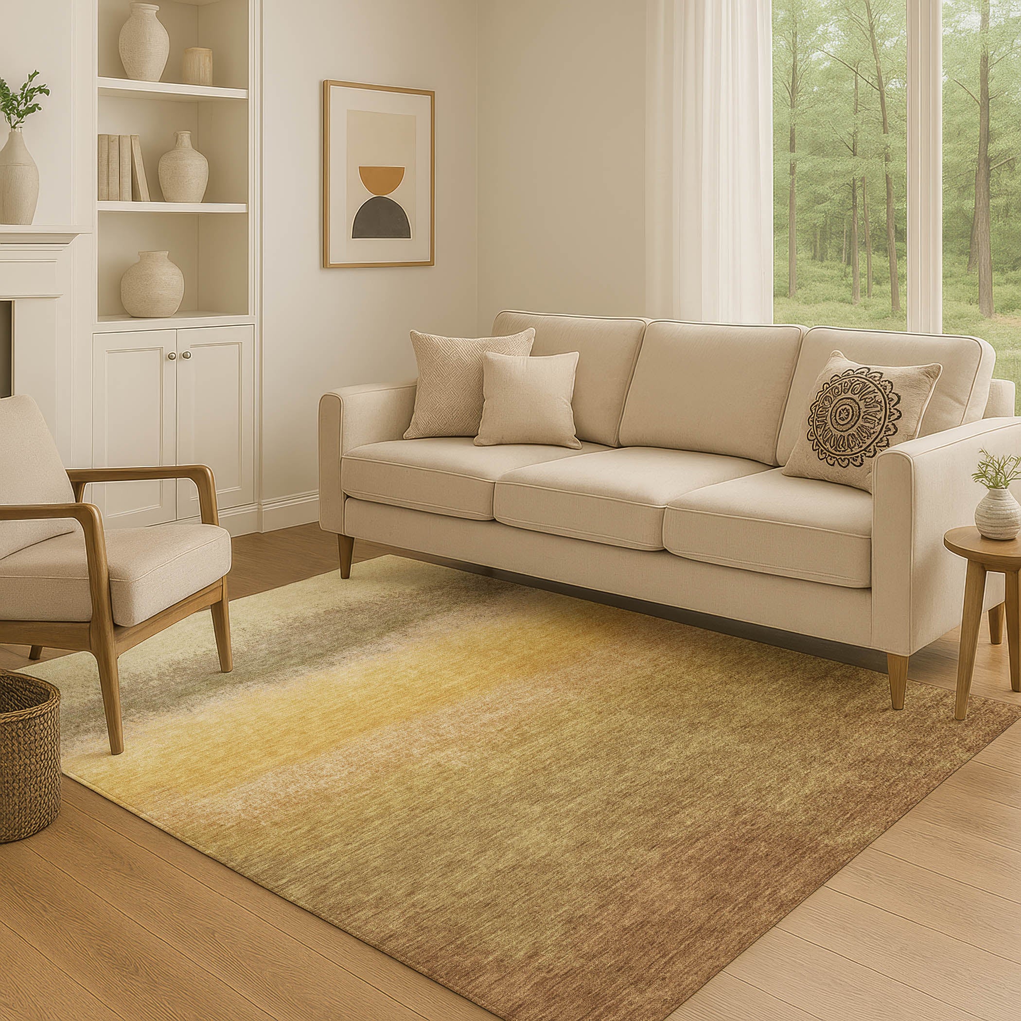 Mdina Machine Washable Transitional Gold Rug 2'6" x 3'10" #shape_Rectangle
