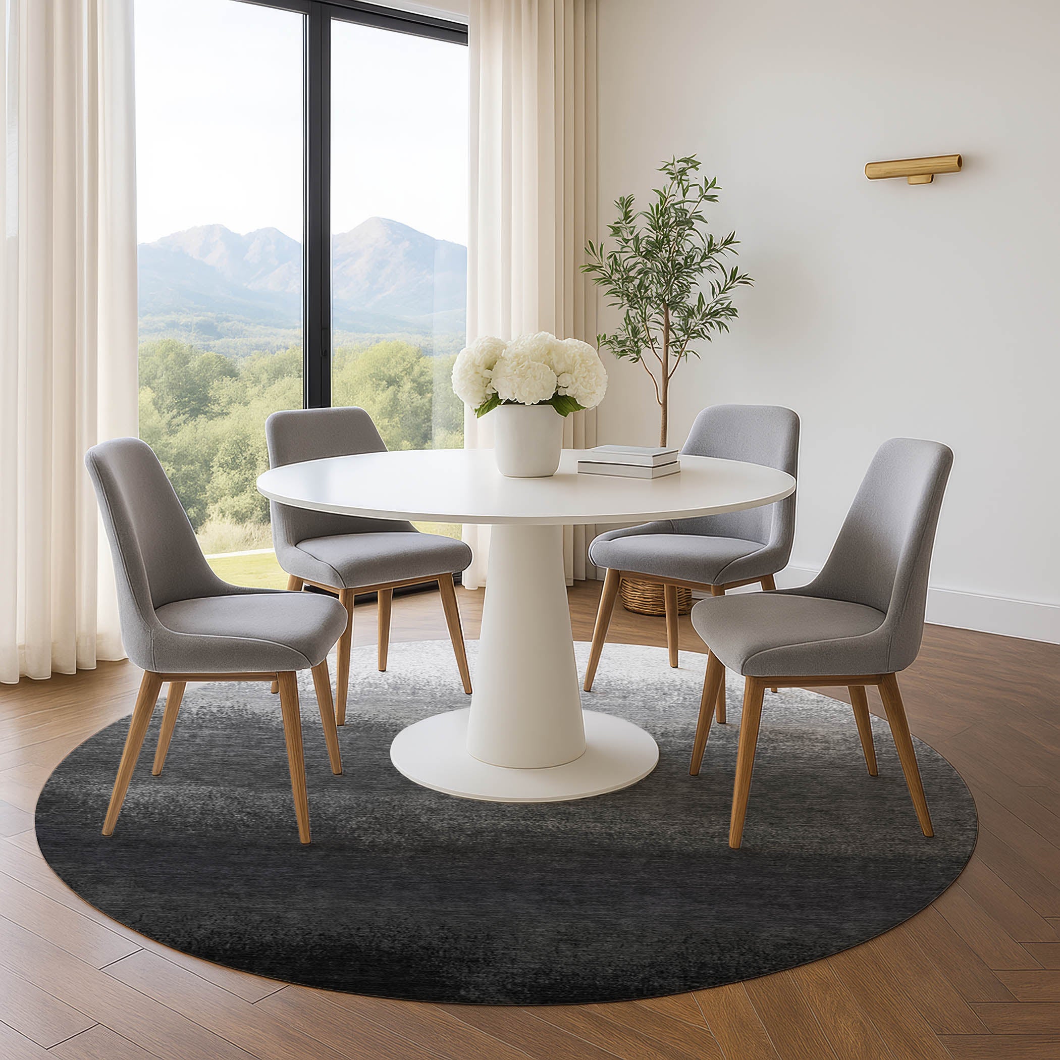 Mdina Machine Washable Transitional Gray Rug 8' x 8' #shape_Round