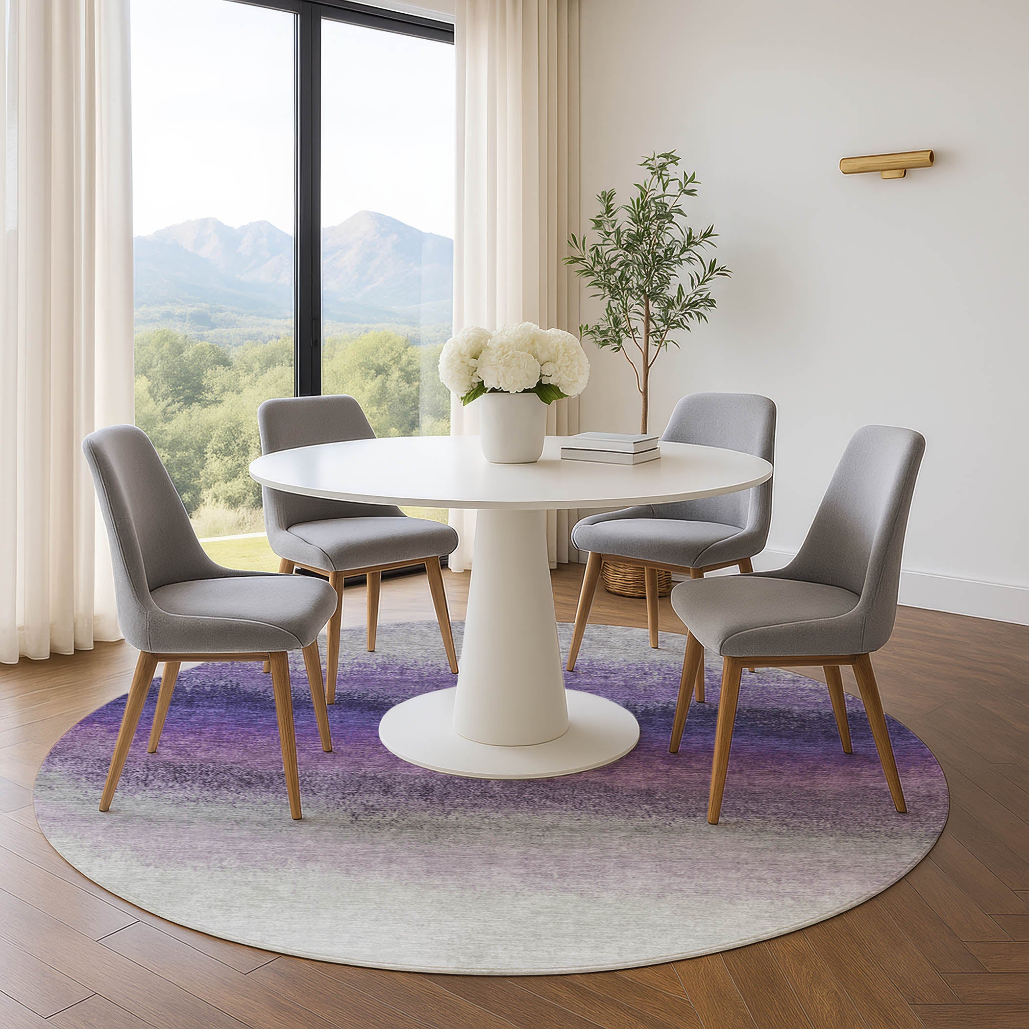 Mdina Machine Washable Transitional Lavender Purple Rug 8' x 8' #shape_Round
