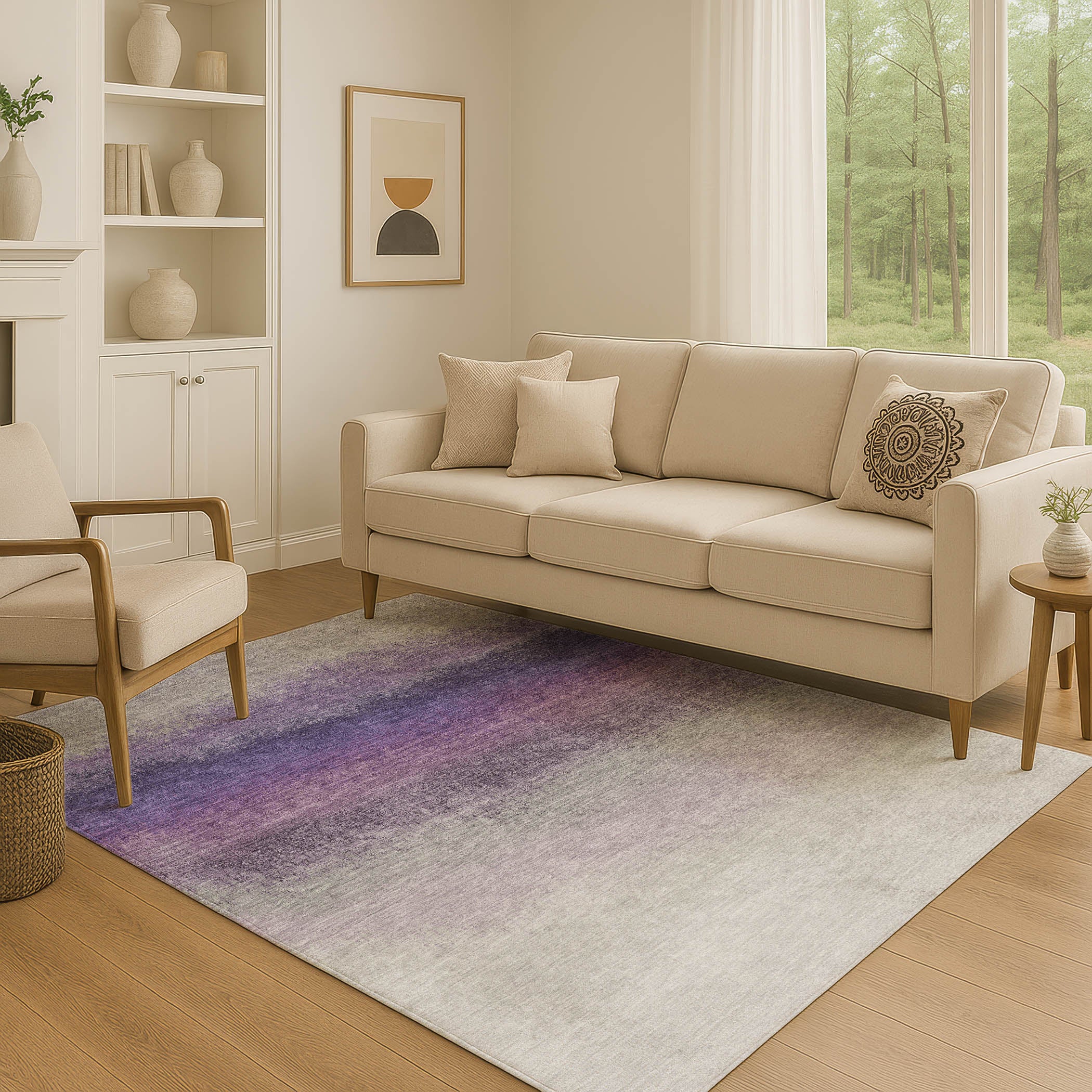 Mdina Machine Washable Transitional Lavender Purple Rug 2'6" x 3'10" #shape_Rectangle