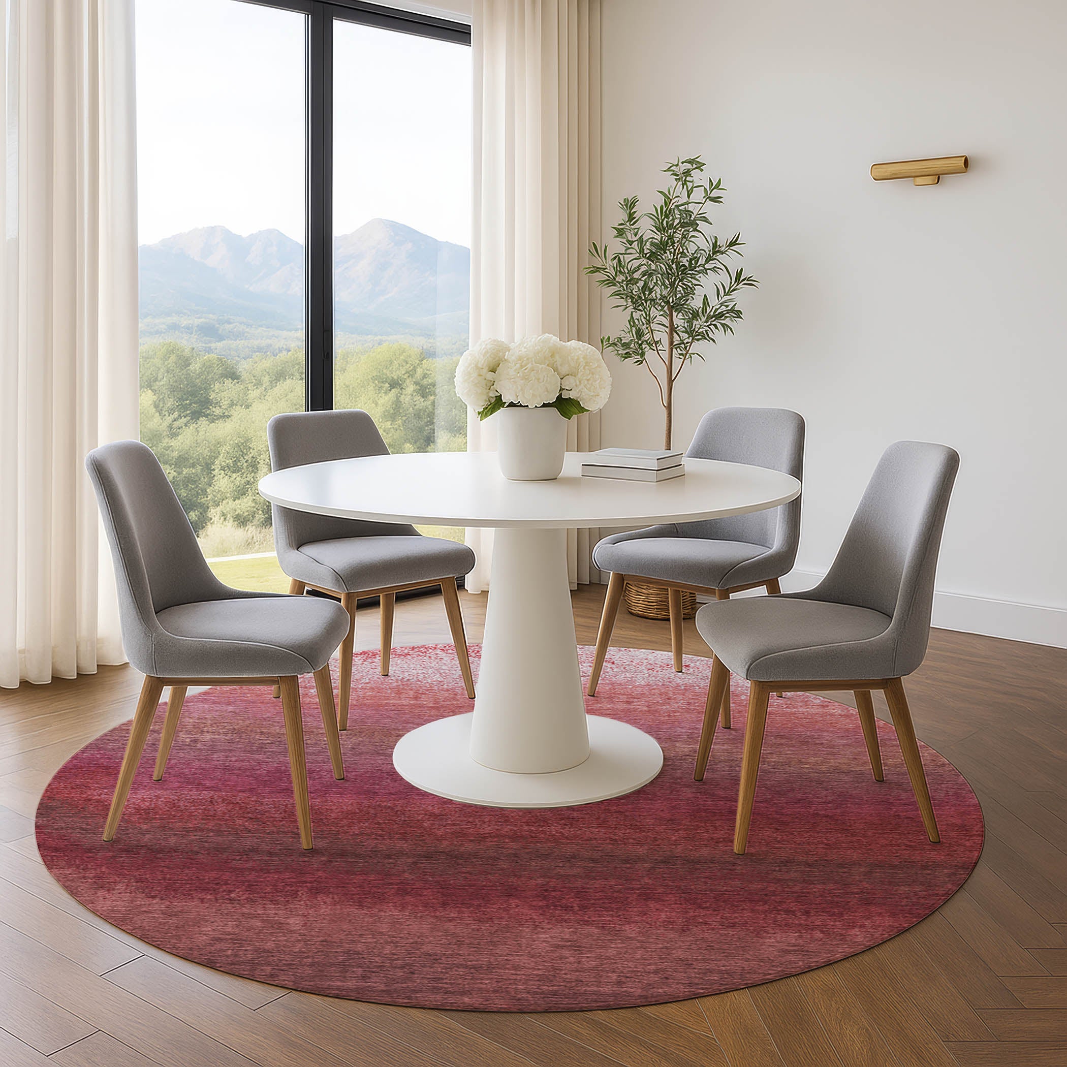 Mdina Machine Washable Transitional Red Rug 8' x 8' #shape_Round