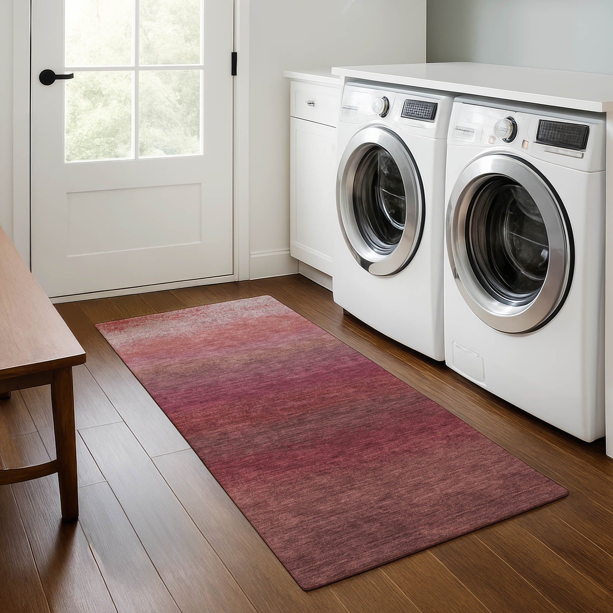 Mdina Machine Washable Transitional Red Rug 2'3" x 7'6" #shape_Runner
