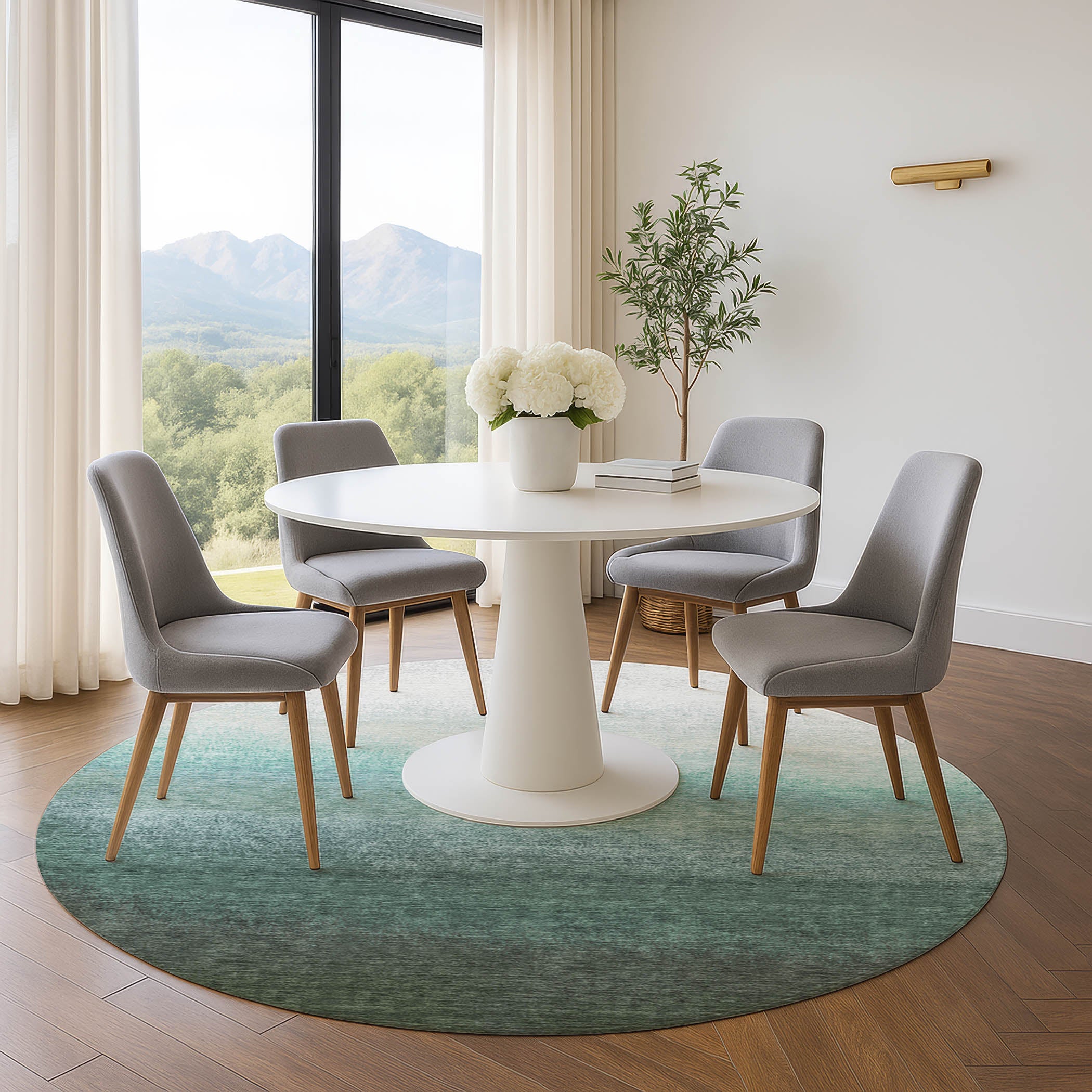 Mdina Machine Washable Transitional Seafoam Blue Rug 8' x 8' #shape_Round