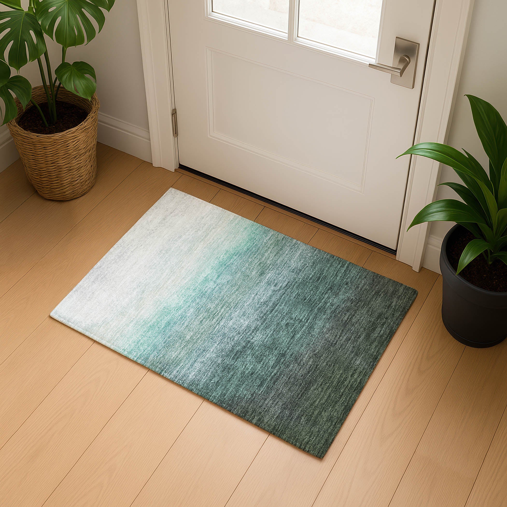 Mdina Machine Washable Transitional Seafoam Blue Rug 1'8" x 2'6" #shape_Rectangle