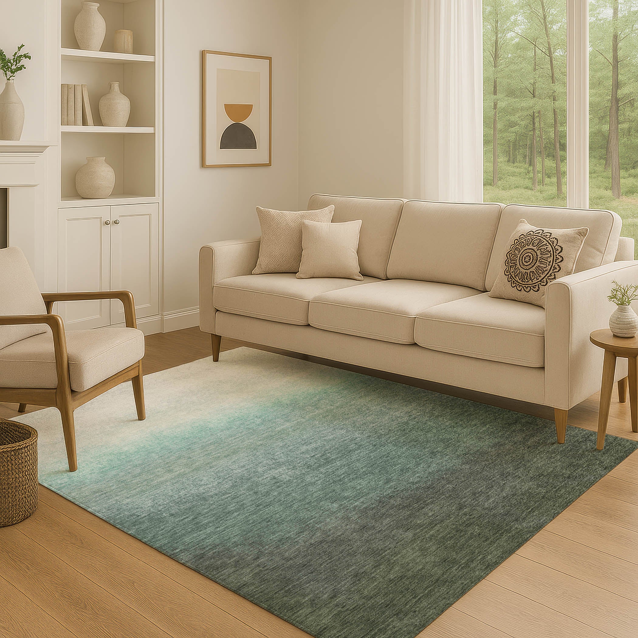 Mdina Machine Washable Transitional Seafoam Blue Rug 2'6" x 3'10" #shape_Rectangle