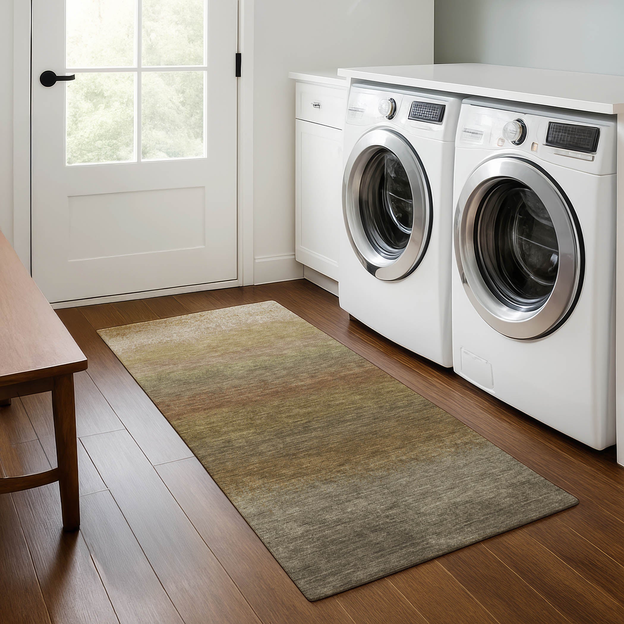 Mdina Machine Washable Transitional Taupe Brown Rug 2'3" x 7'6" #shape_Runner