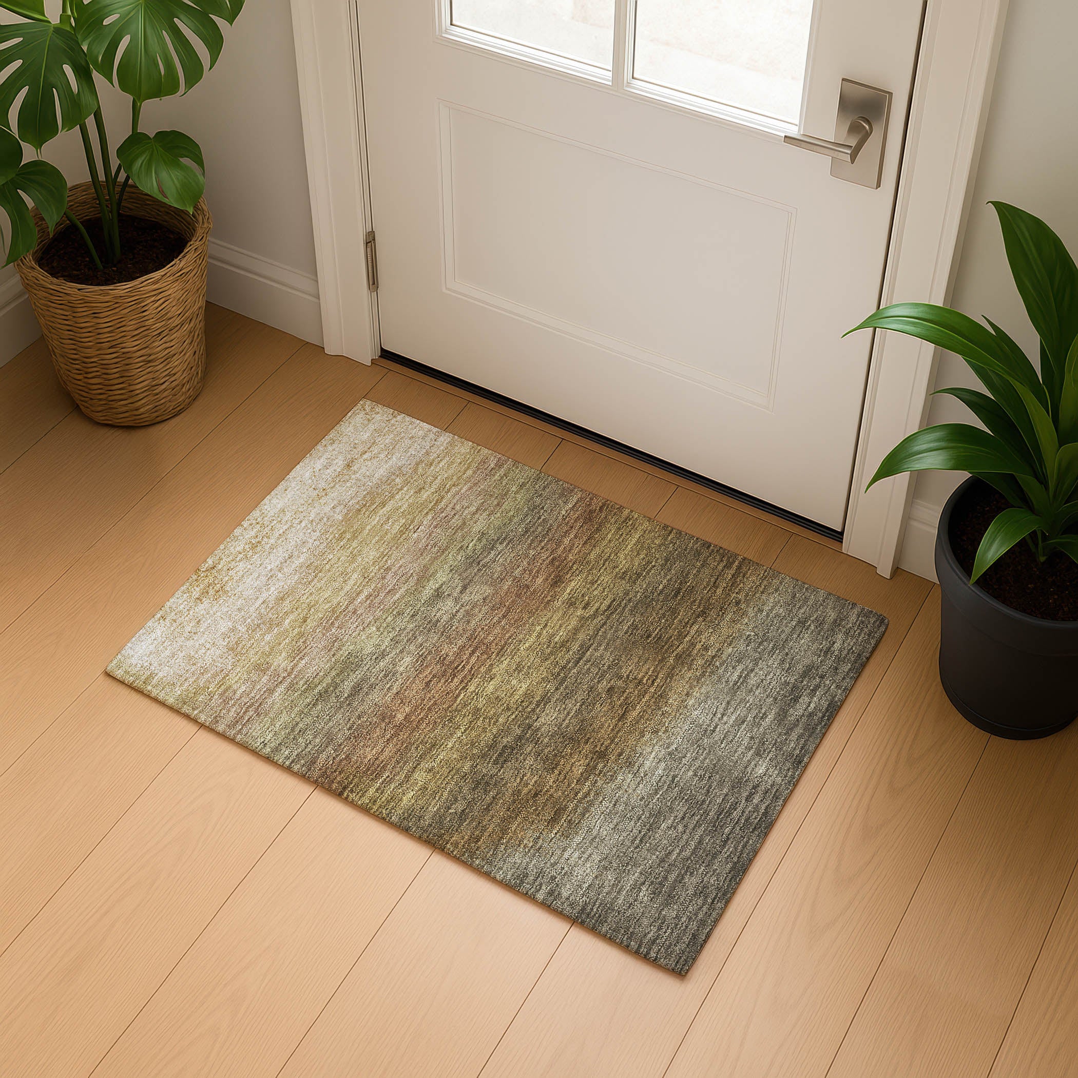 Mdina Machine Washable Transitional Taupe Brown Rug 1'8" x 2'6" #shape_Rectangle