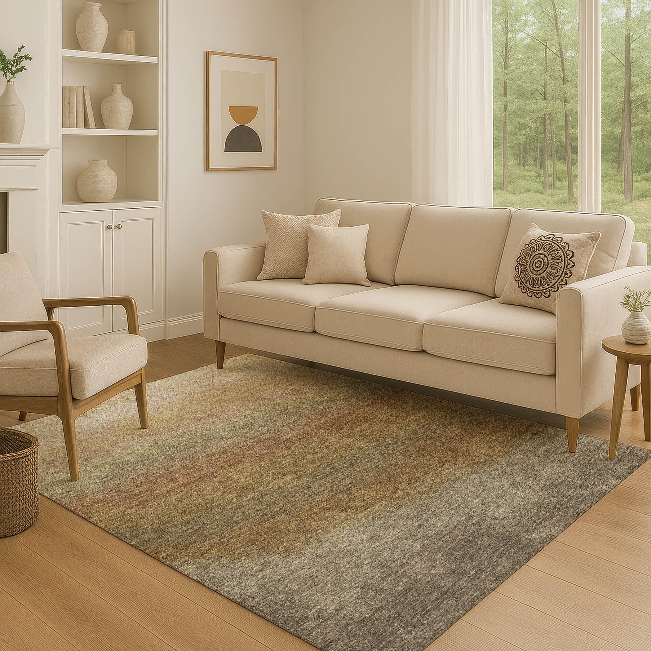 Mdina Machine Washable Transitional Taupe Brown Rug 2'6" x 3'10" #shape_Rectangle