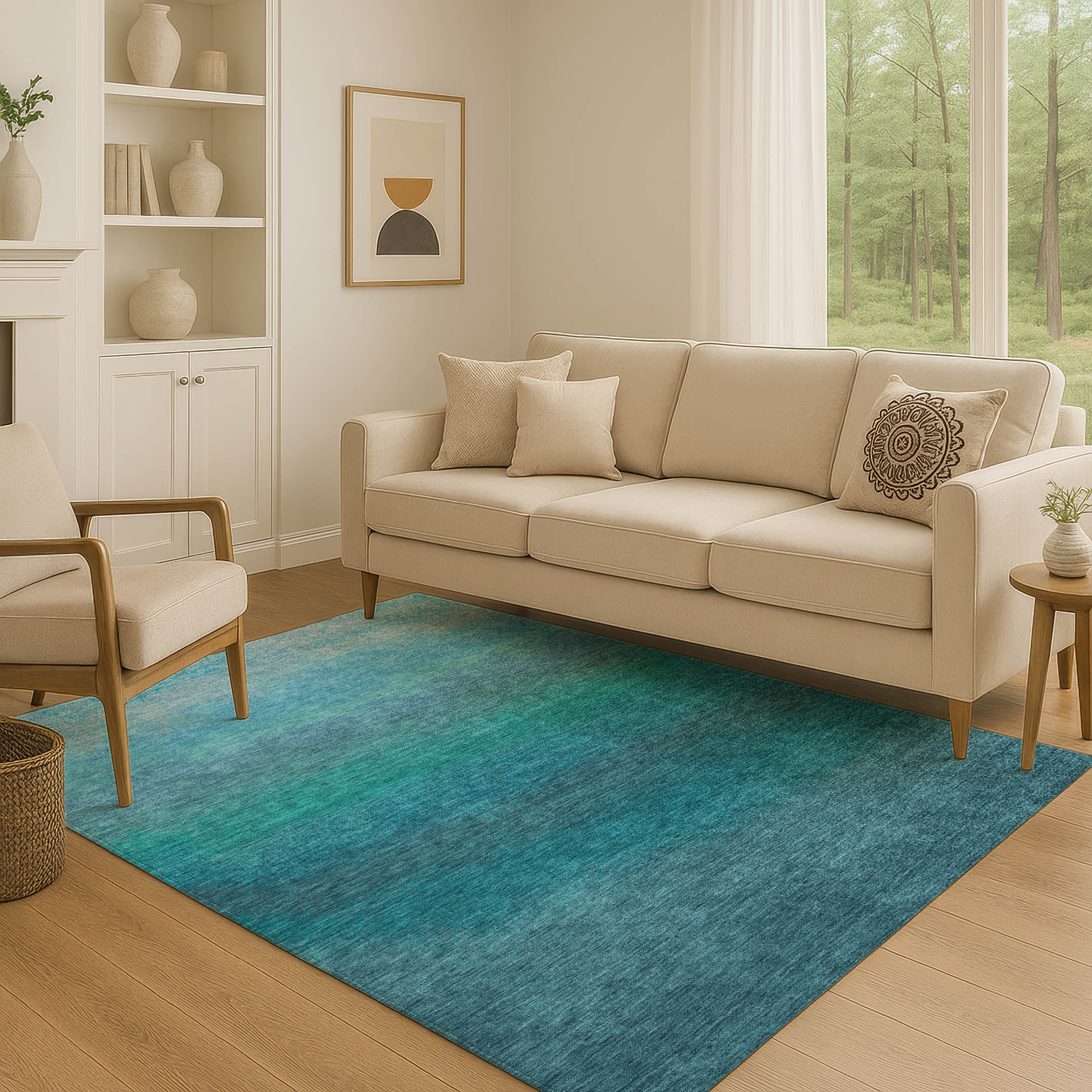 Mdina Machine Washable Transitional Teal Rug 2'6" x 3'10" #shape_Rectangle
