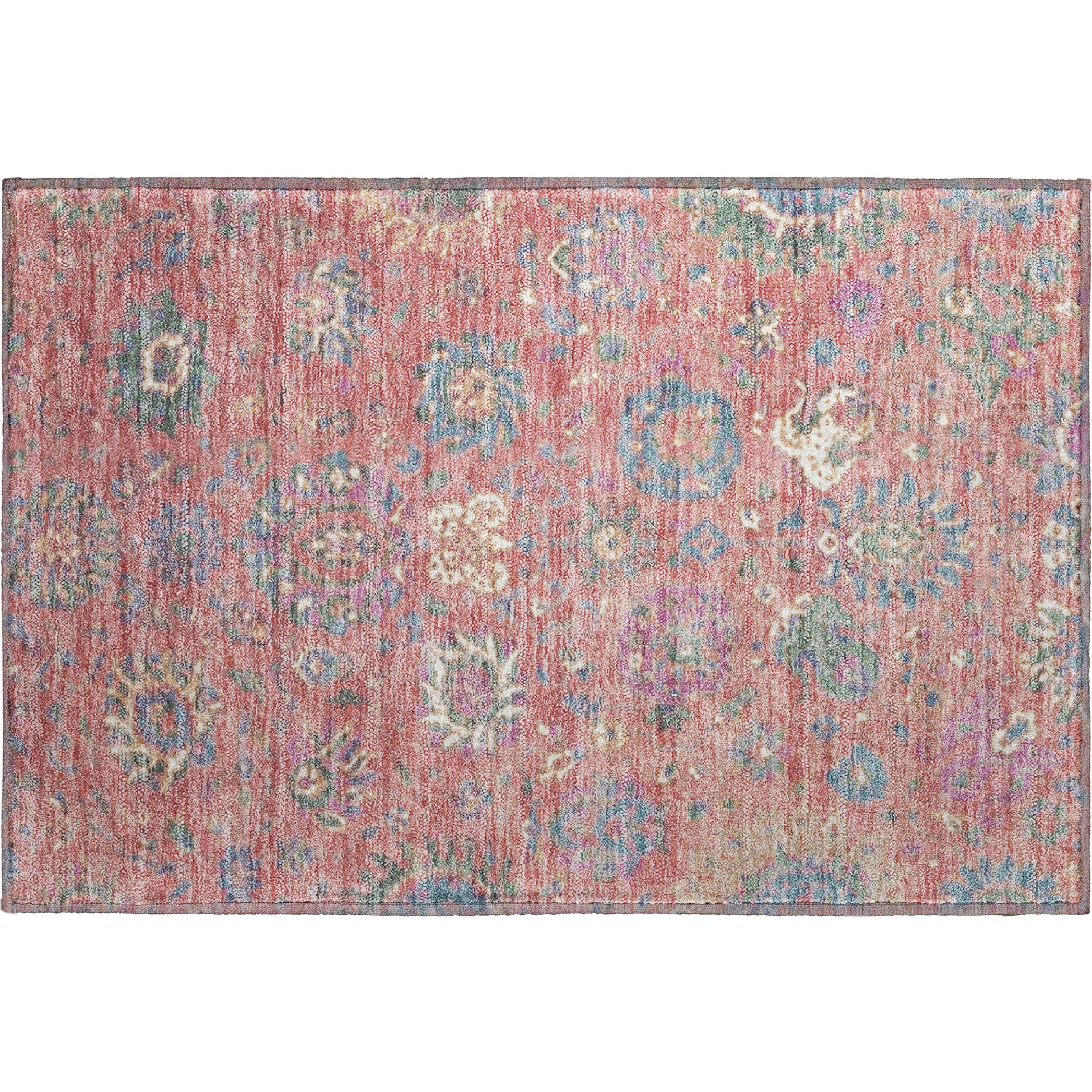 Queenstown Machine Washable Traditional Coral Orange Rug 1'8" x 2'6" #shape_Rectangle