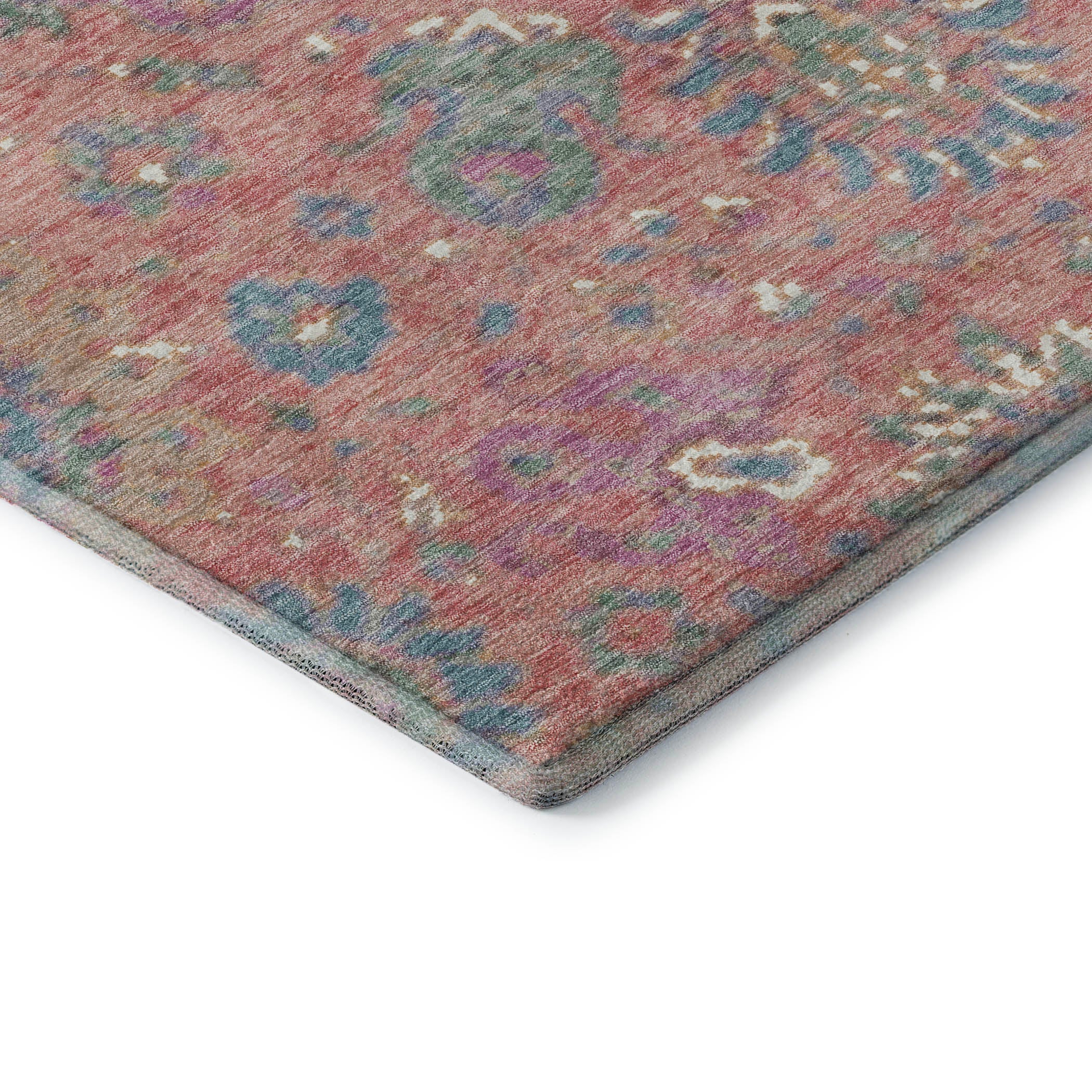 Queenstown Machine Washable Traditional Coral Orange Rug 1'8" x 2'6" #shape_Rectangle