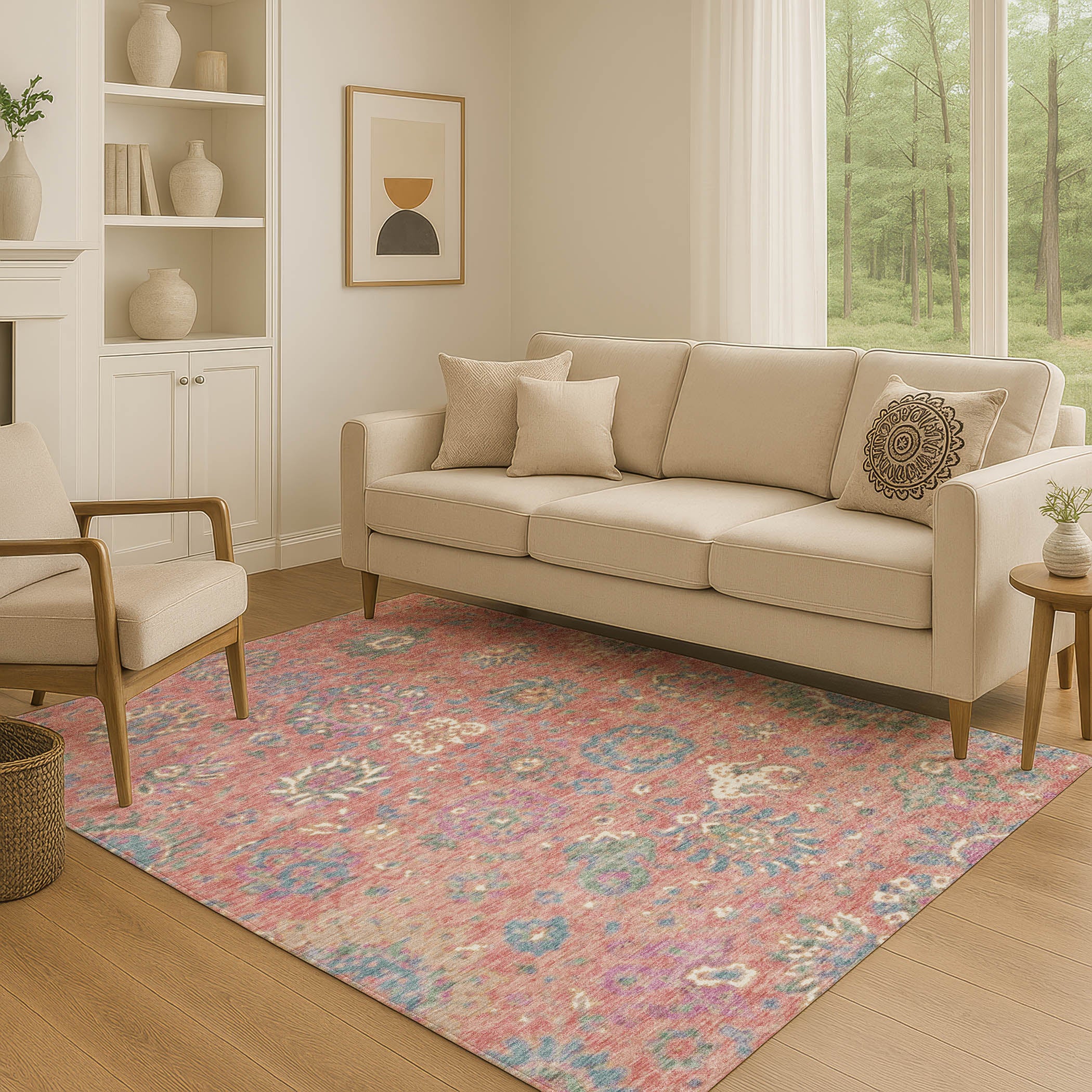 Queenstown Machine Washable Traditional Coral Orange Rug 2'6" x 3'10" #shape_Rectangle