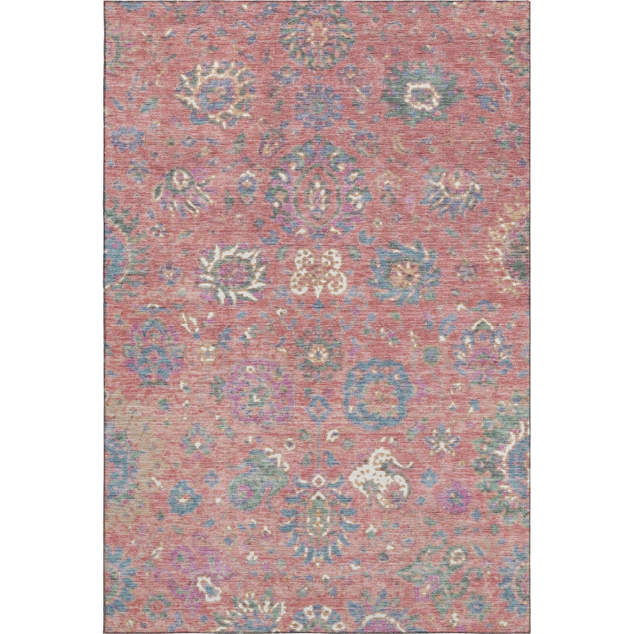 Queenstown Machine Washable Traditional Coral Orange Rug 2'6" x 3'10" #shape_Rectangle