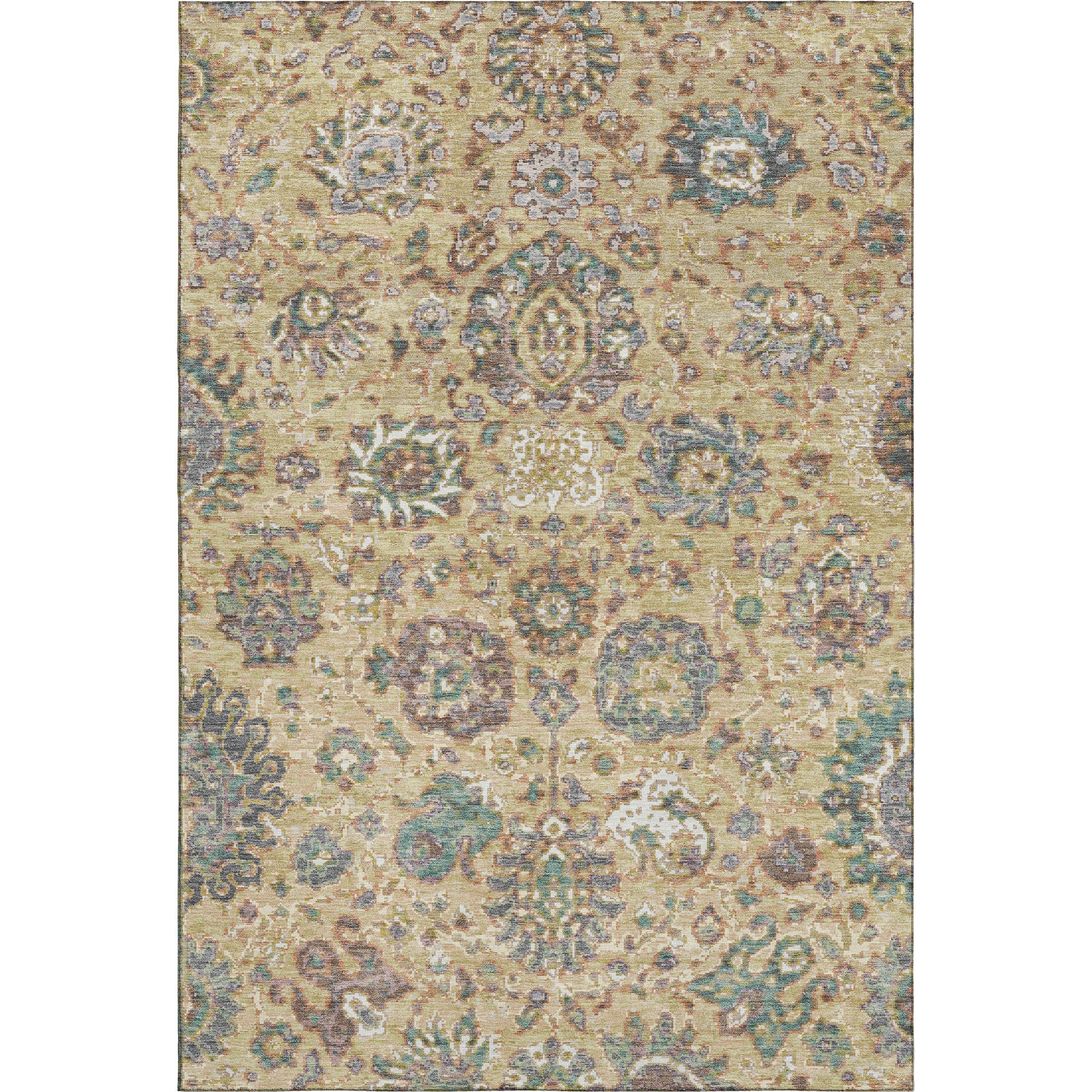 Queenstown Machine Washable Traditional Gold Rug 2'6" x 3'10" #shape_Rectangle