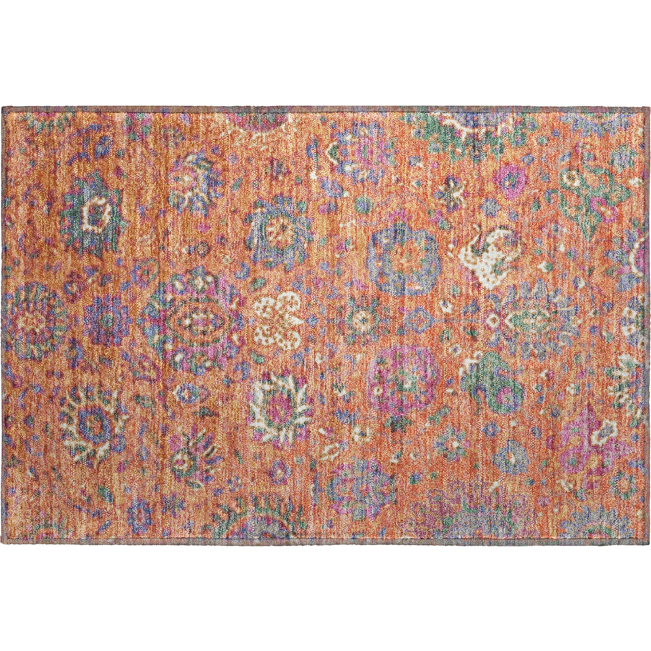 Queenstown Machine Washable Traditional Orange Rug 1'8" x 2'6" #shape_Rectangle