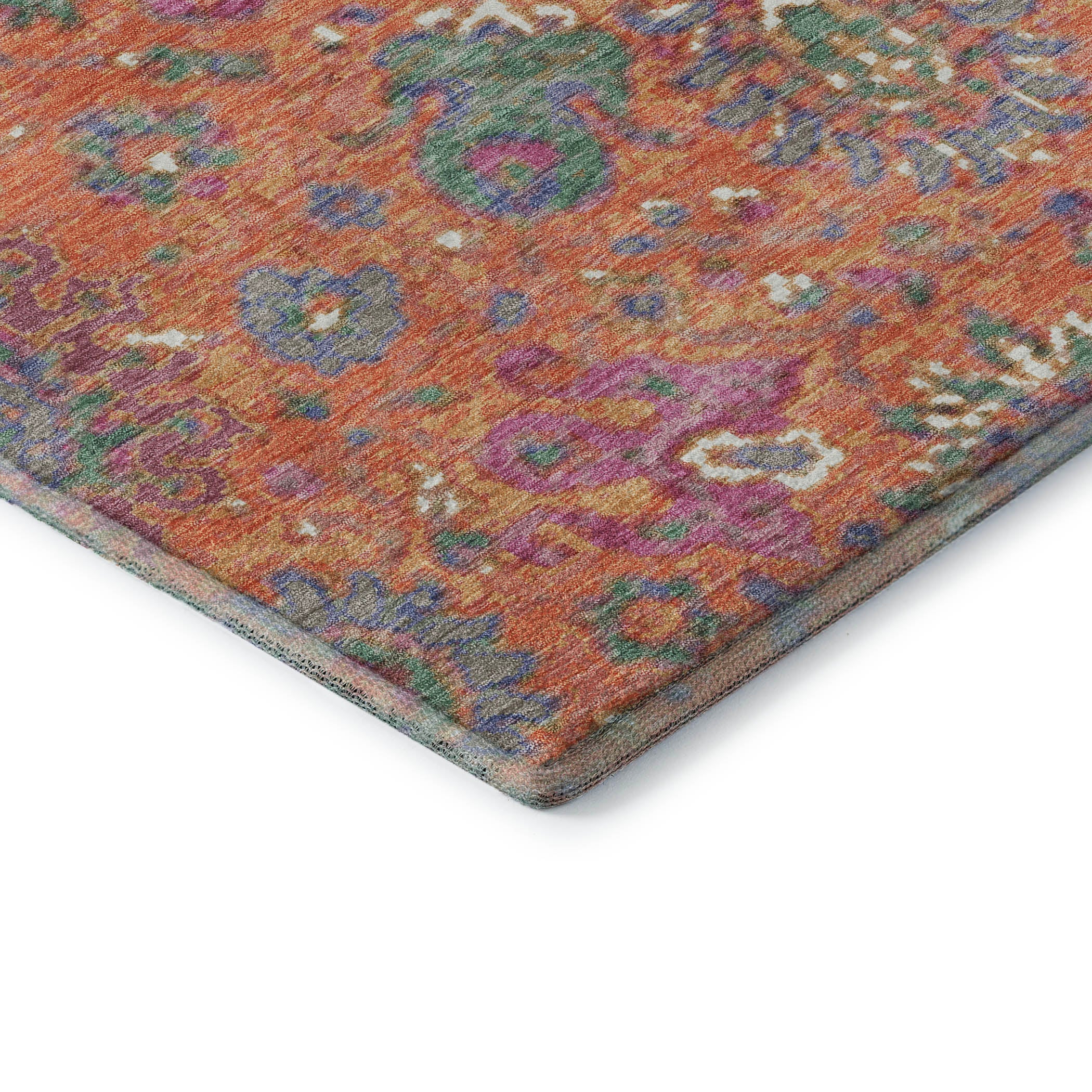 Queenstown Machine Washable Traditional Orange Rug 1'8" x 2'6" #shape_Rectangle