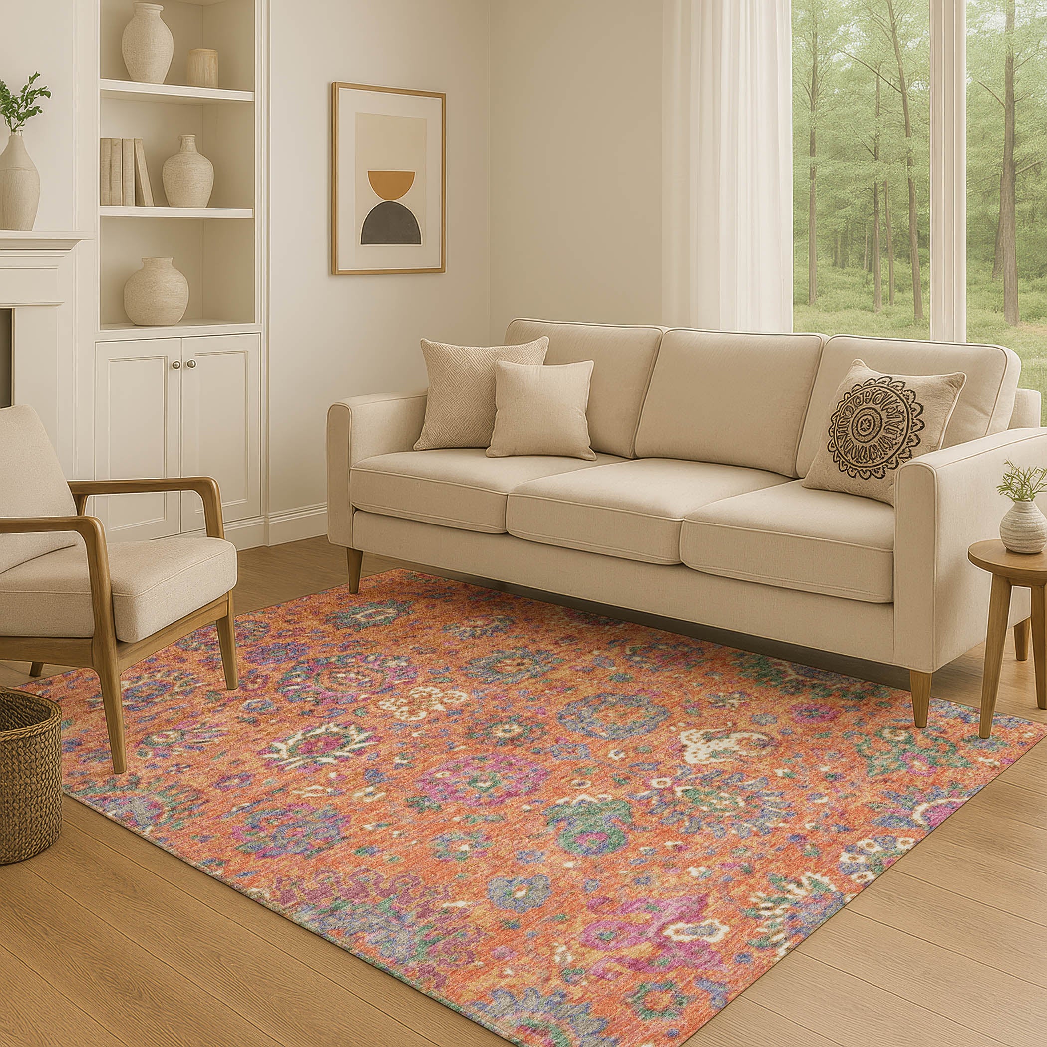 Queenstown Machine Washable Traditional Orange Rug 2'6" x 3'10" #shape_Rectangle