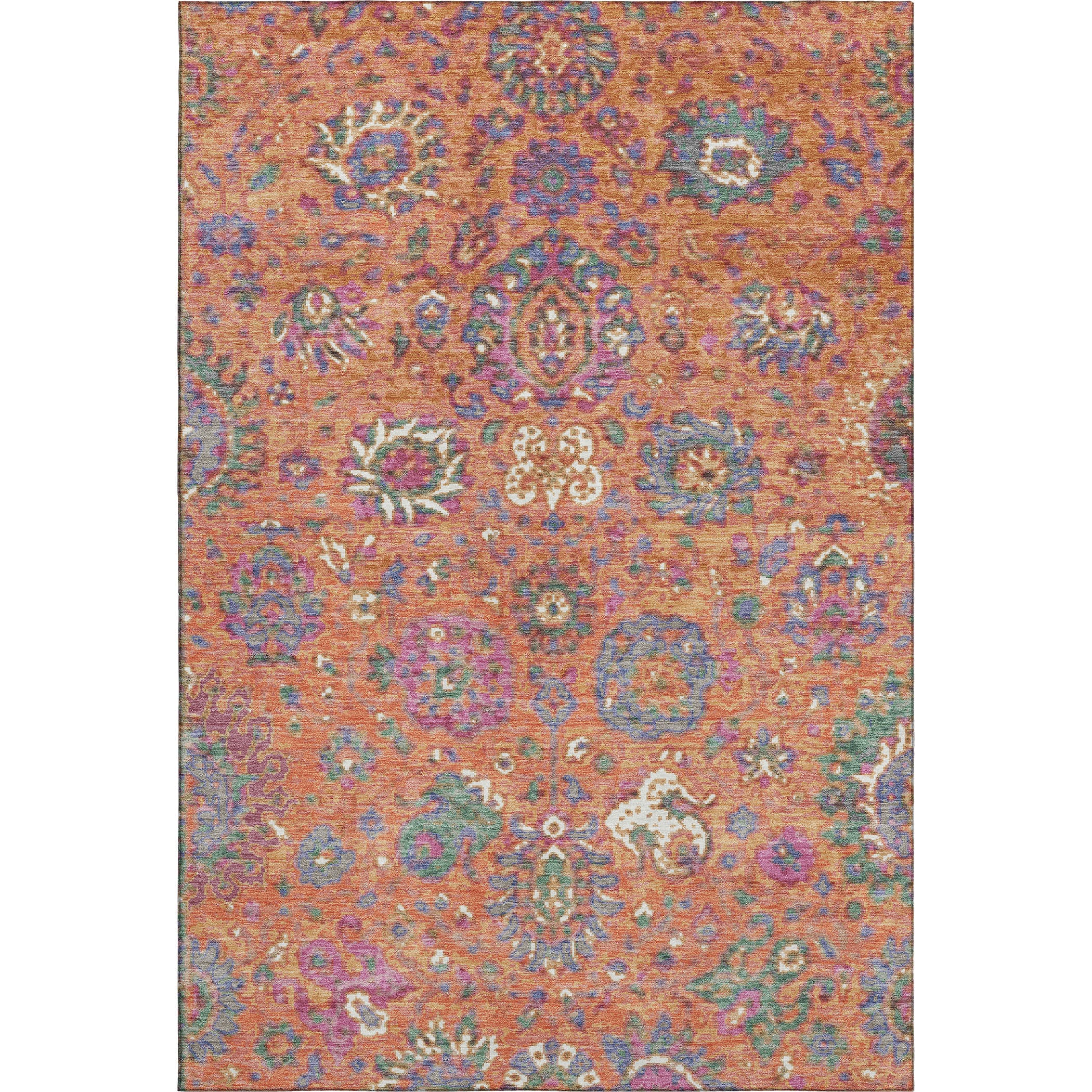Queenstown Machine Washable Traditional Orange Rug 2'6" x 3'10" #shape_Rectangle