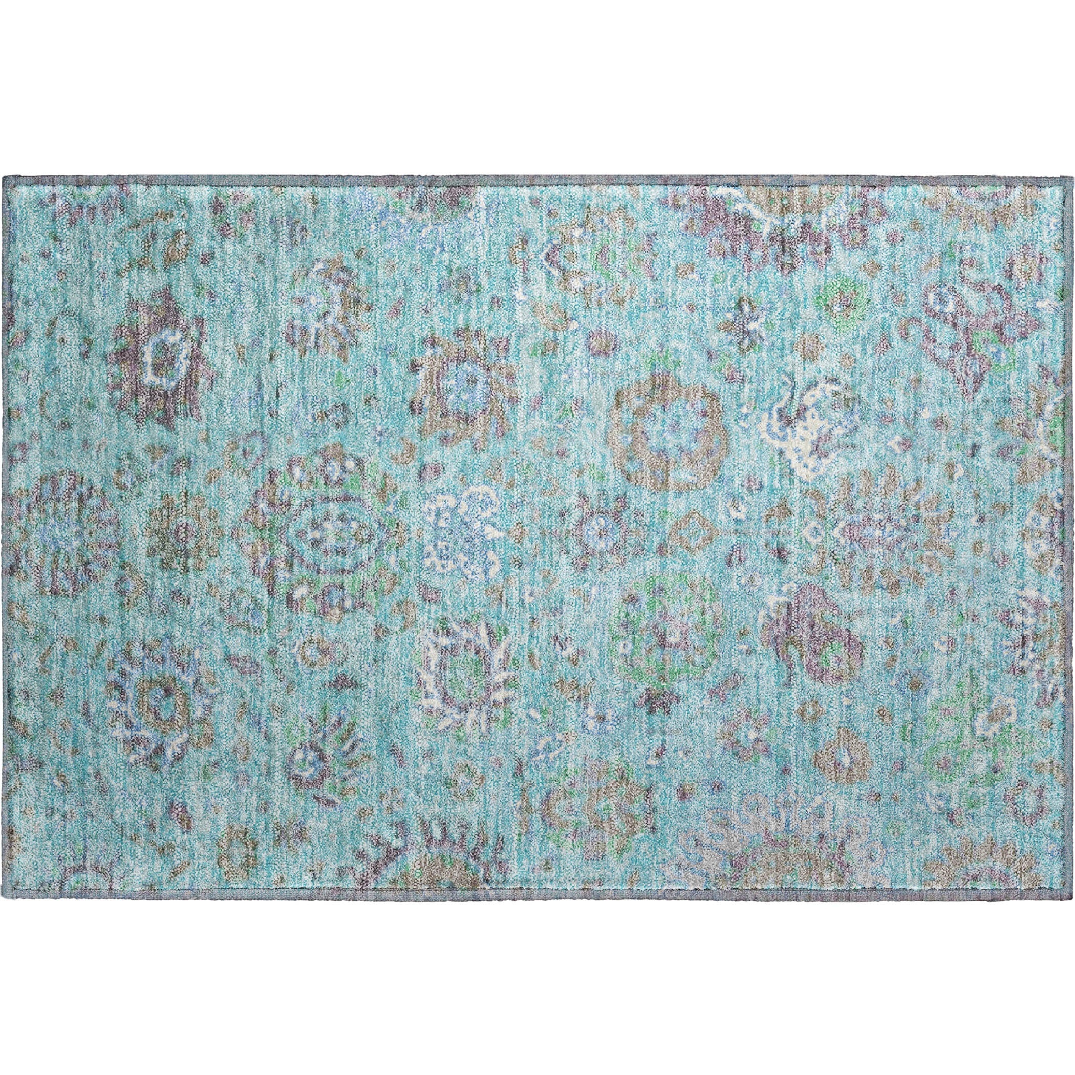 Queenstown Machine Washable Traditional Teal Rug 1'8" x 2'6" #shape_Rectangle