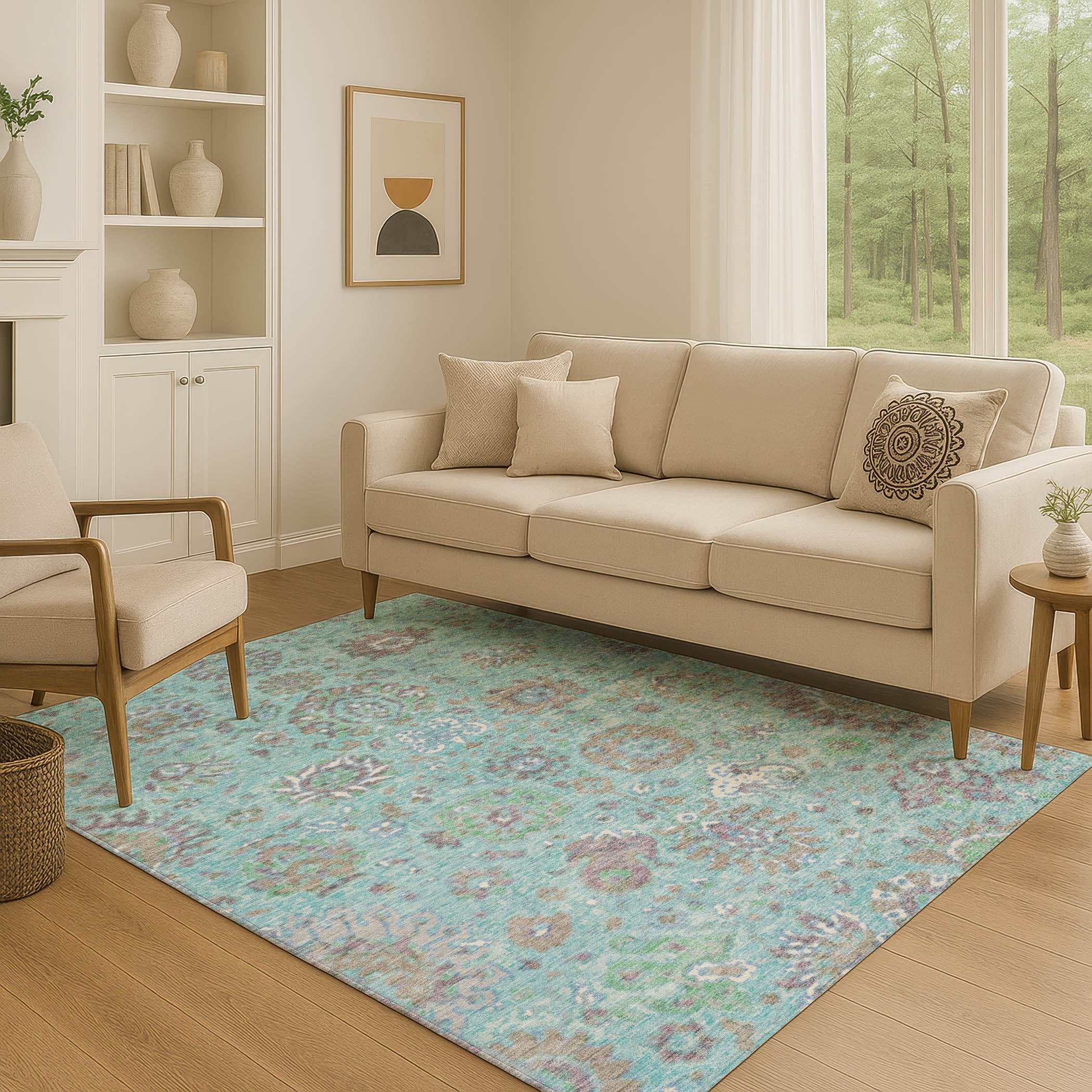 Queenstown Machine Washable Traditional Teal Rug 2'6" x 3'10" #shape_Rectangle