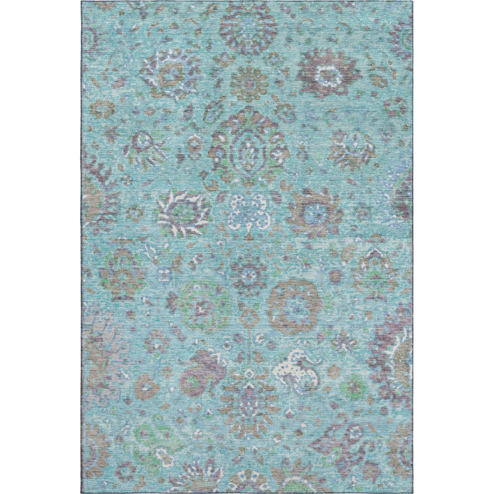 Queenstown Machine Washable Traditional Teal Rug 2'6" x 3'10" #shape_Rectangle