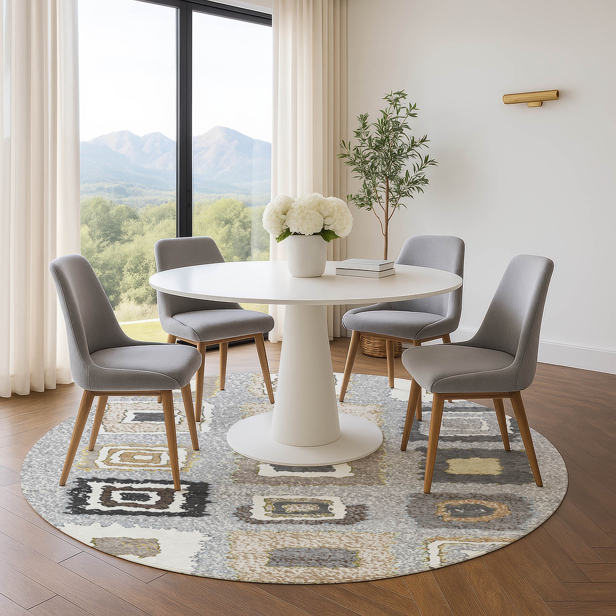 Mdina Machine Washable Transitional Gray Rug 8' x 8' #shape_Round
