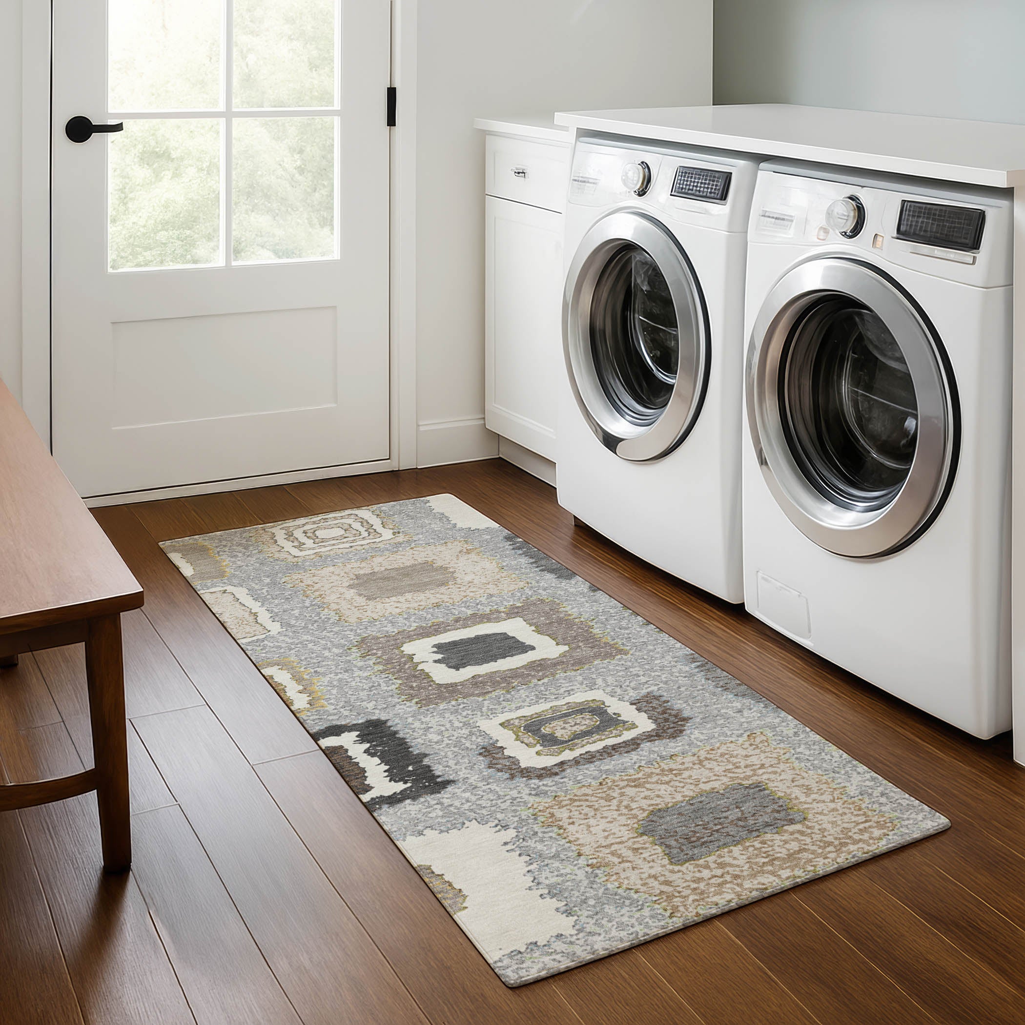 Mdina Machine Washable Transitional Gray Rug 2'3" x 7'6" #shape_Runner