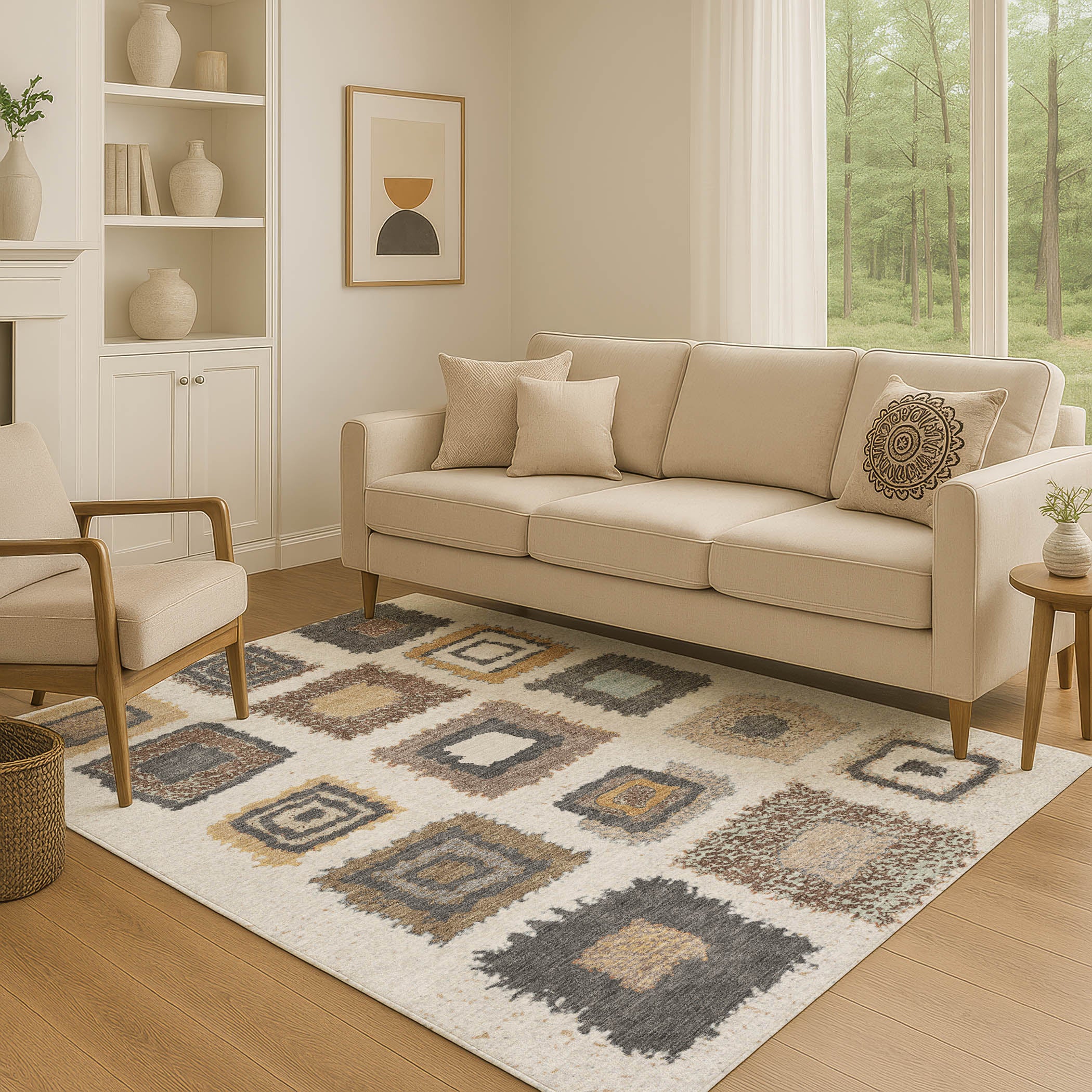 Mdina Machine Washable Transitional Ivory Rug 2'6" x 3'10" #shape_Rectangle