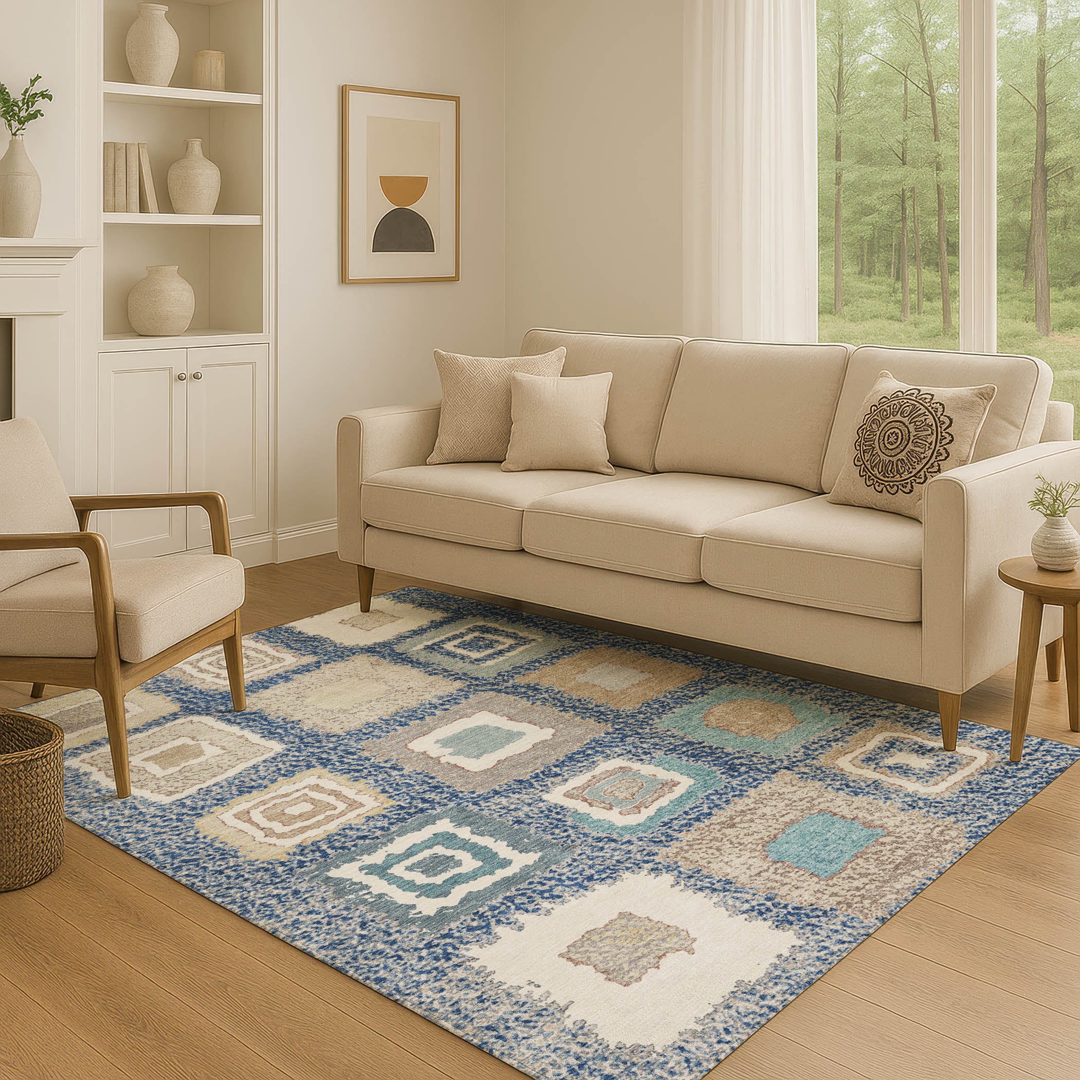 Mdina Machine Washable Transitional Navy Blue Rug 2'6" x 3'10" #shape_Rectangle