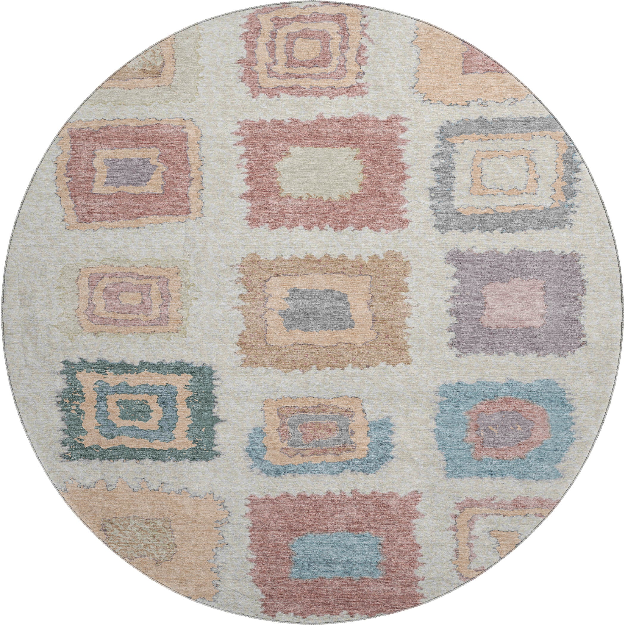 Mdina Machine Washable Transitional Peach Orange Rug 8' x 8' #shape_Round