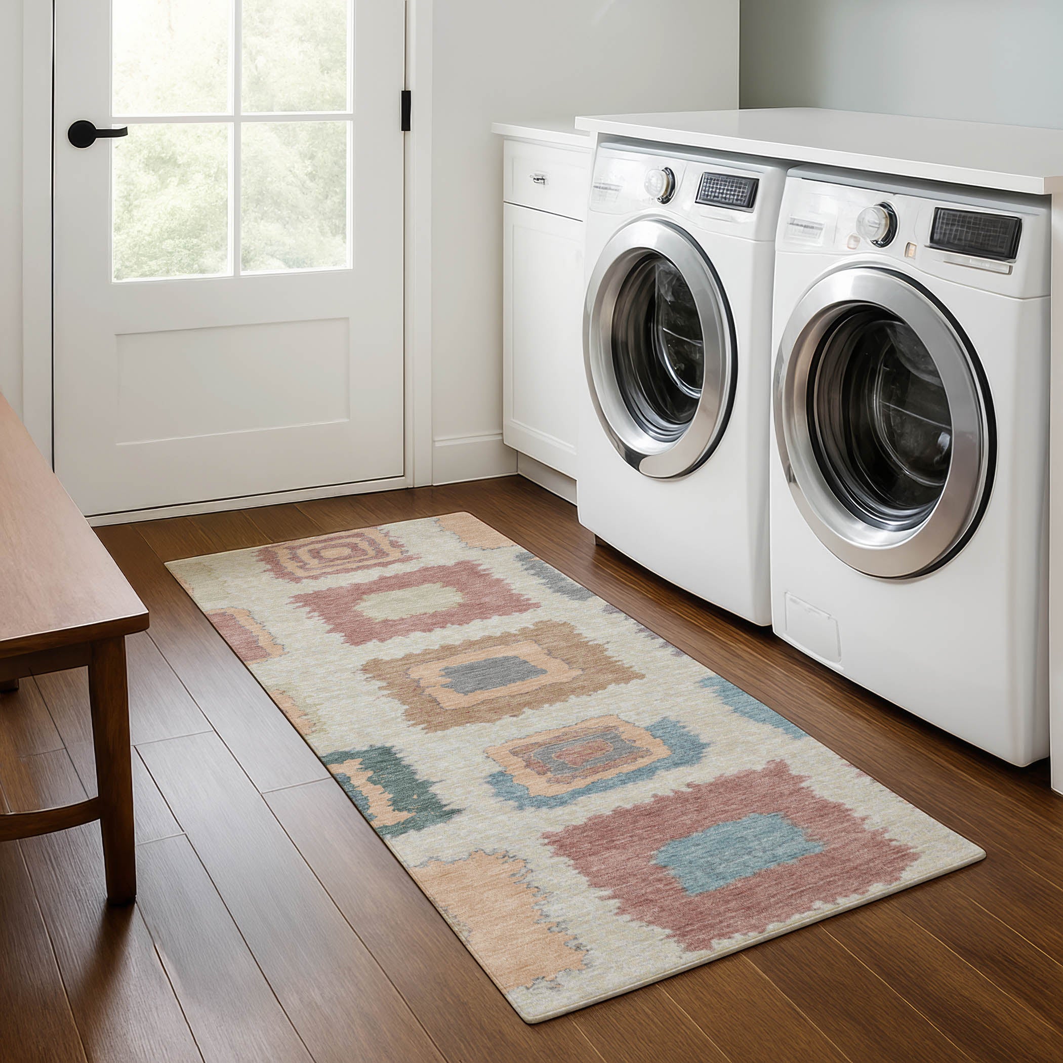 Mdina Machine Washable Transitional Peach Orange Rug 2'3" x 7'6" #shape_Runner