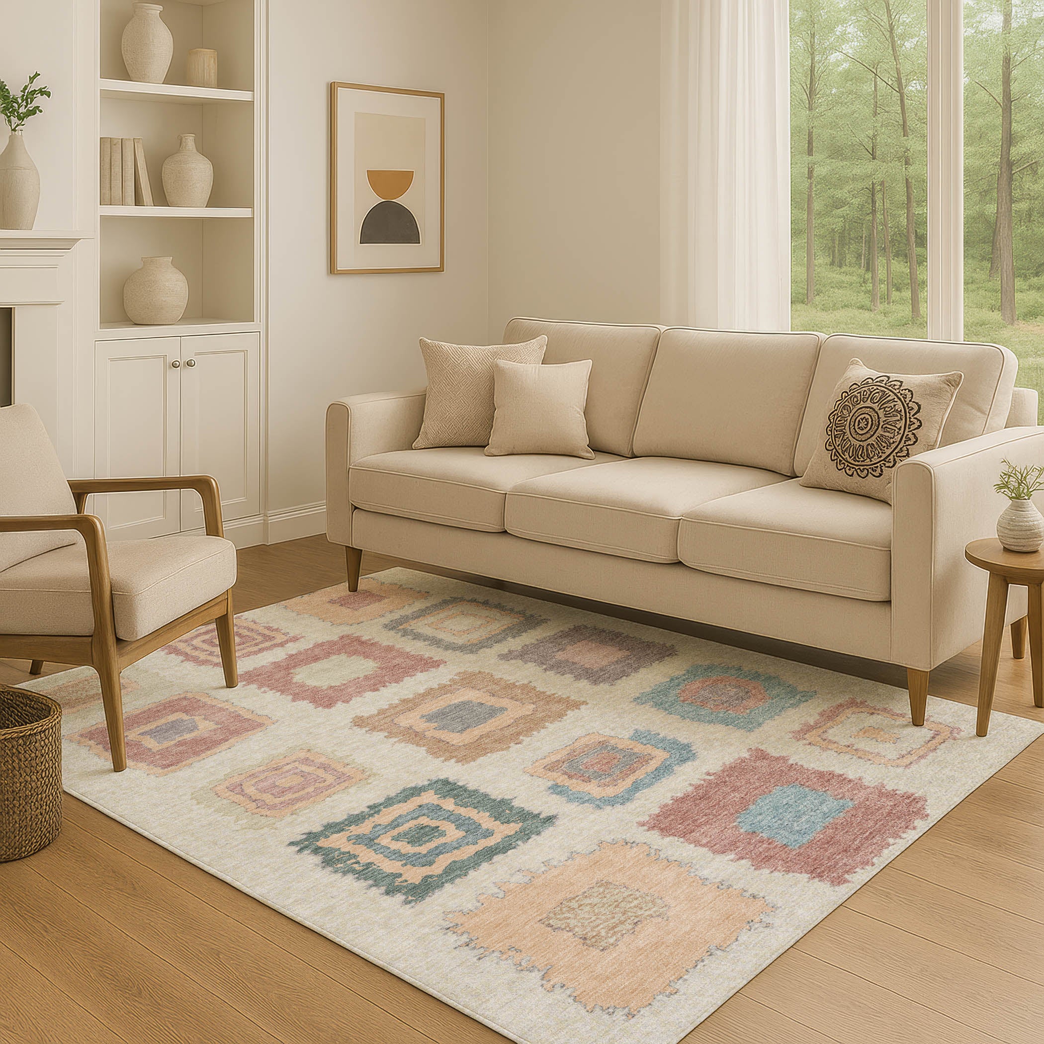 Mdina Machine Washable Transitional Peach Orange Rug 2'6" x 3'10" #shape_Rectangle