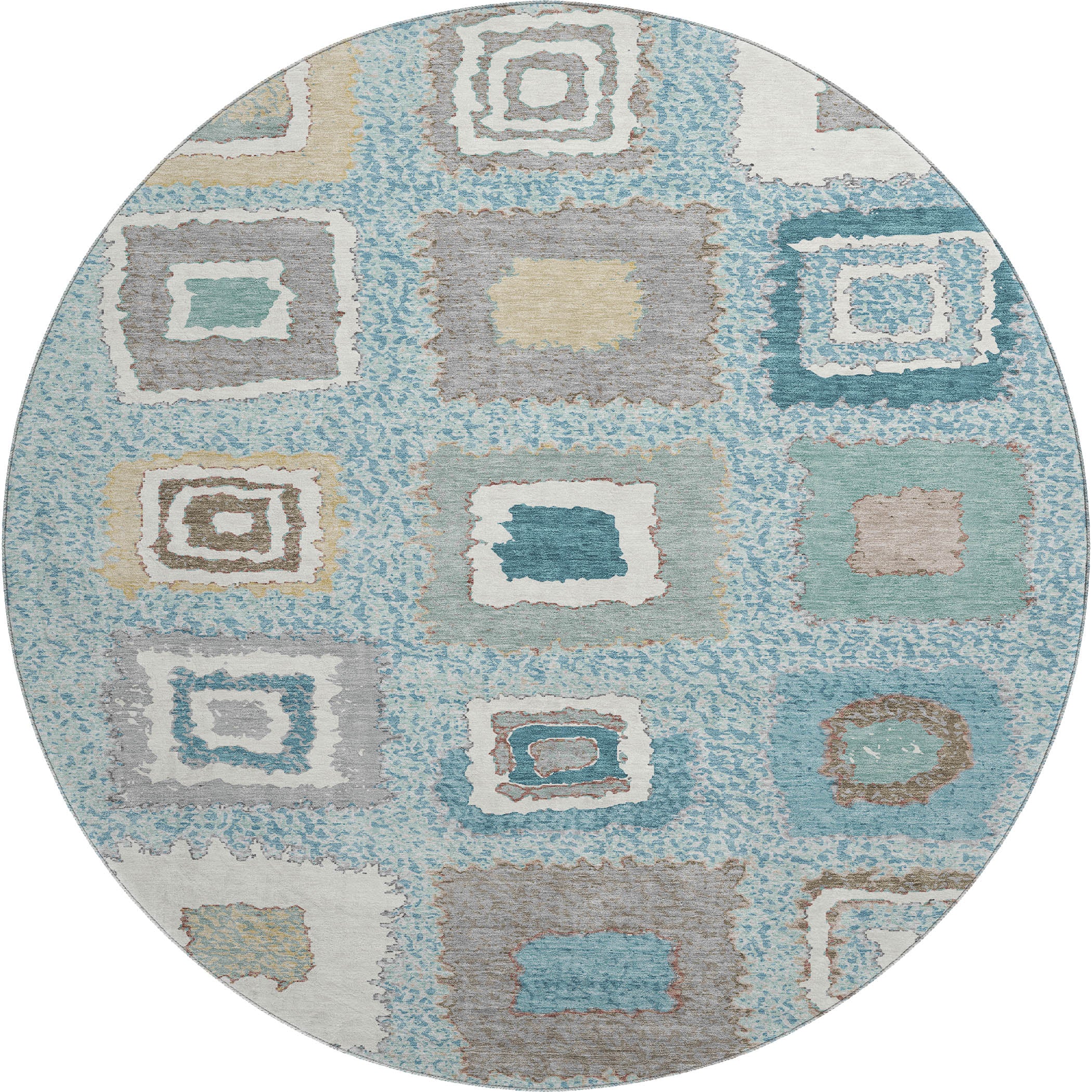 Mdina Machine Washable Transitional Teal Rug 8' x 8' #shape_Round