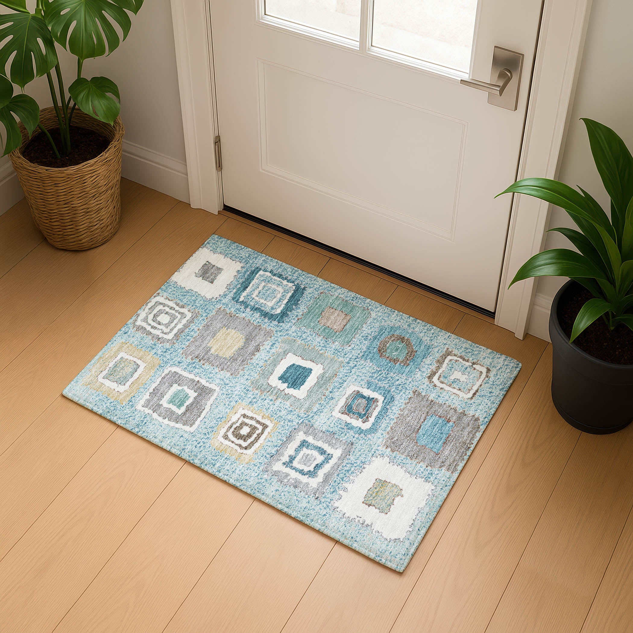 Mdina Machine Washable Transitional Teal Rug 1'8" x 2'6" #shape_Rectangle